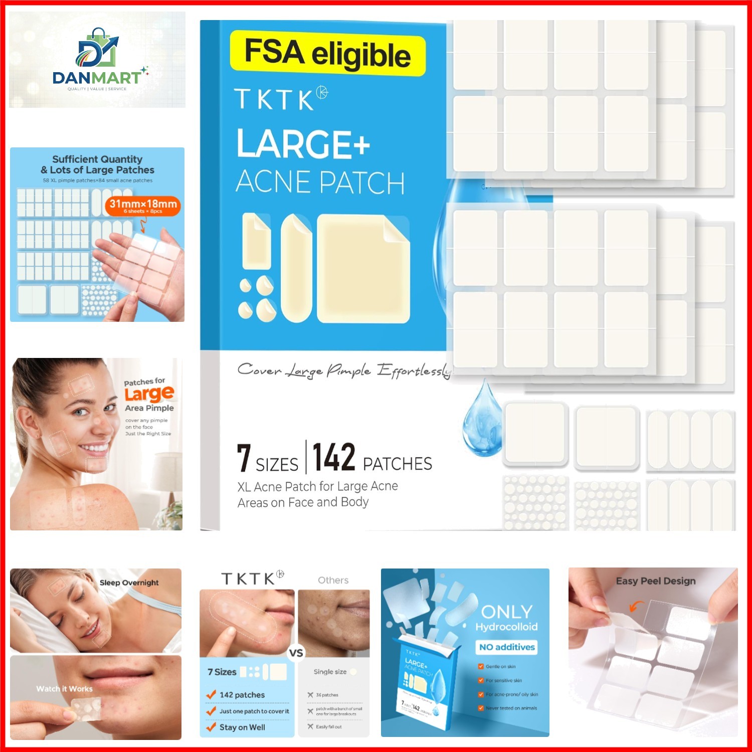 Large Pimple Patches for Face, 7 Sizes Big Acne Patches, FSA Eligible XL Hydr…