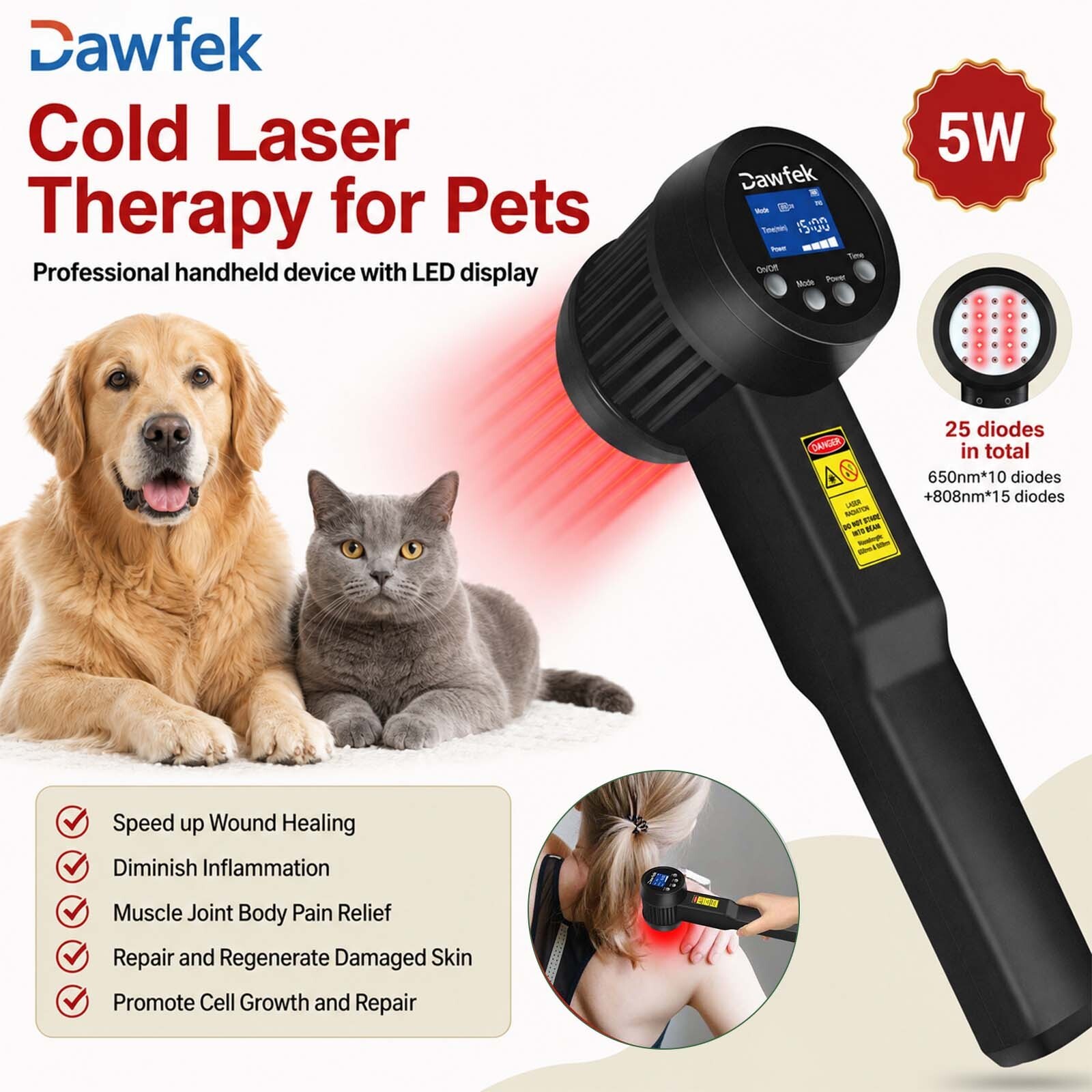 5W LLLT Cold Laser Therapy 25 Diodes for Body Pain Neuropathy Bursitis Relief