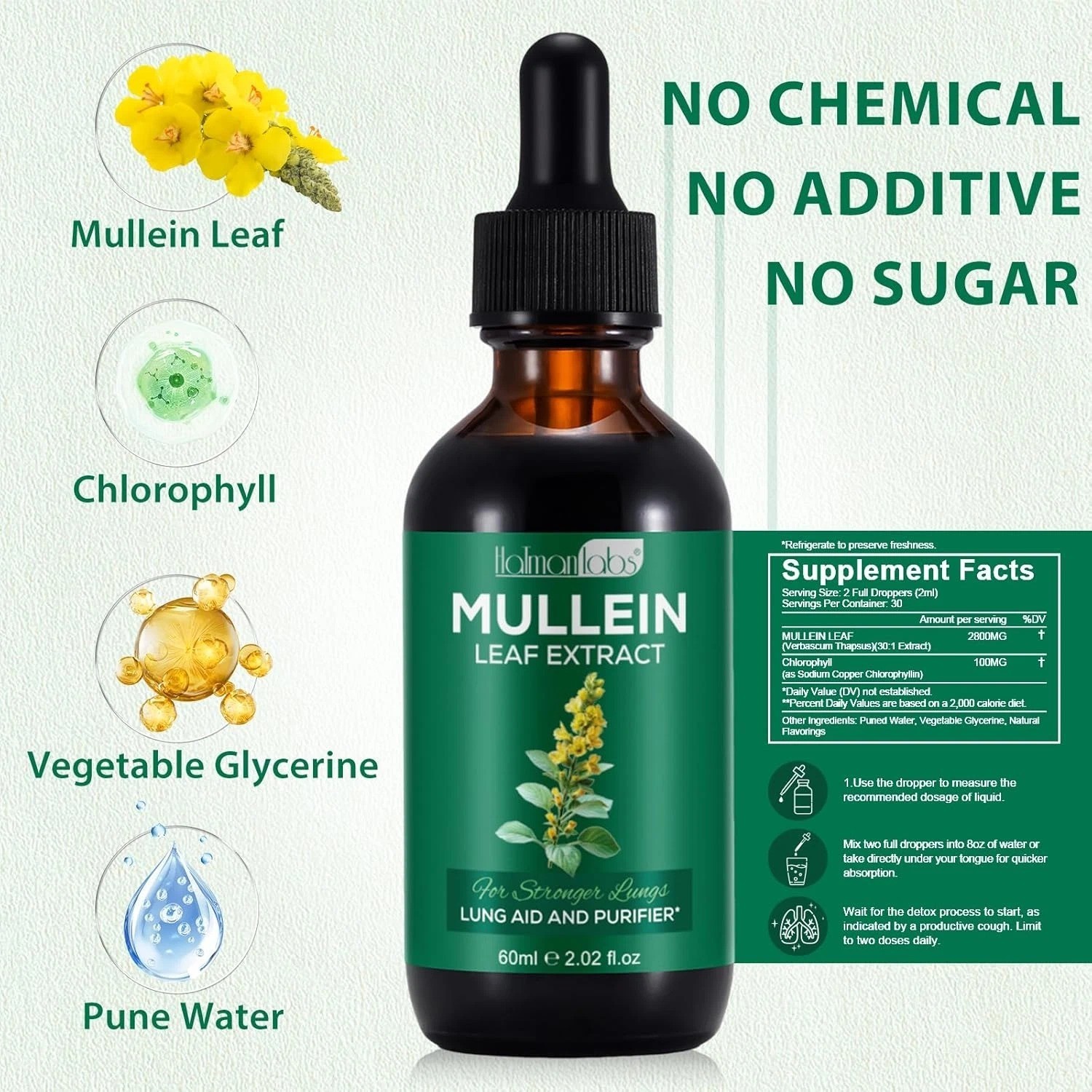 Mullein Drops for Lungs, Mullein Leaf Extract for Lungs, Natural Mullein Herbal
