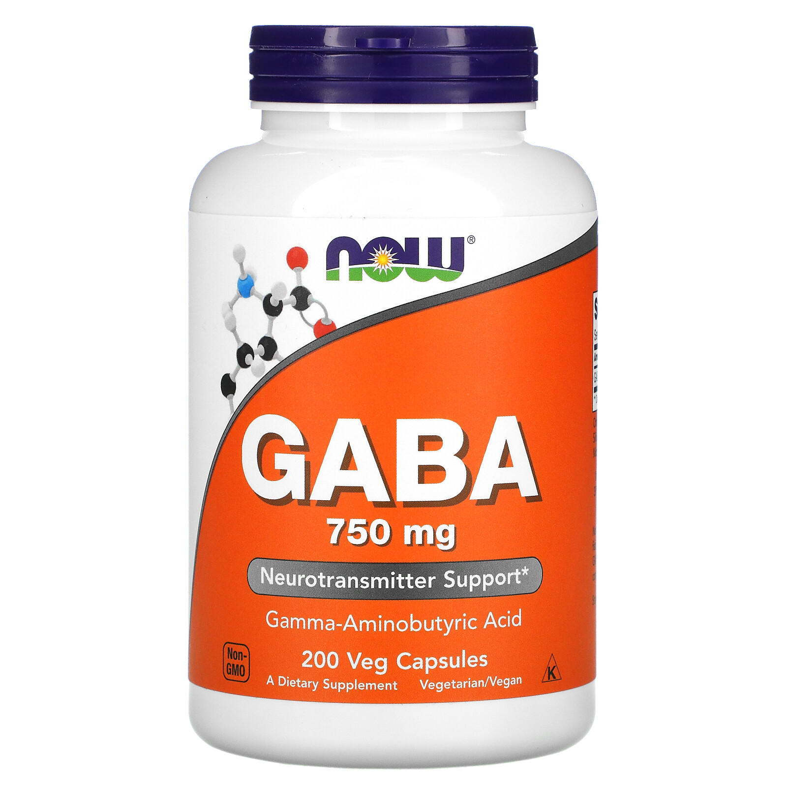 Now Foods GABA 750 mg 200 Veg Capsules GMP Quality Assured, Kosher, Vegan,