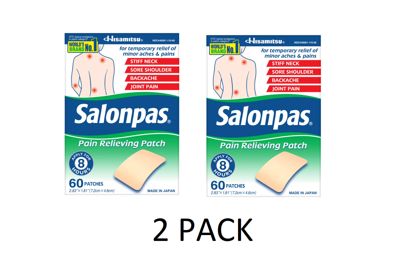 2 PACK Salonpas Pain Relieving Patch, 8-Hour Pain Relief, 120 Patches