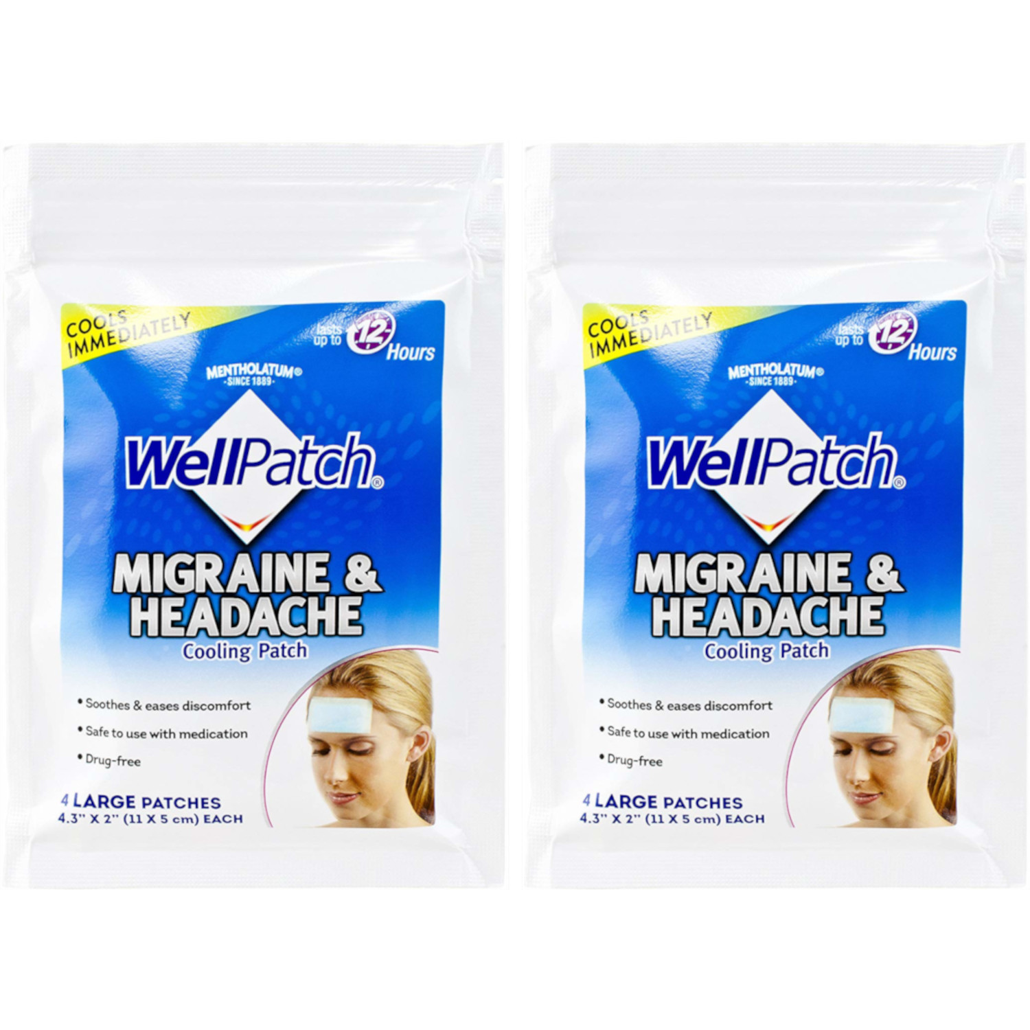 2 Pack Well Patch Cooling Headache Pads Migraine 4 In A Box Lasts Up To 8 Hours