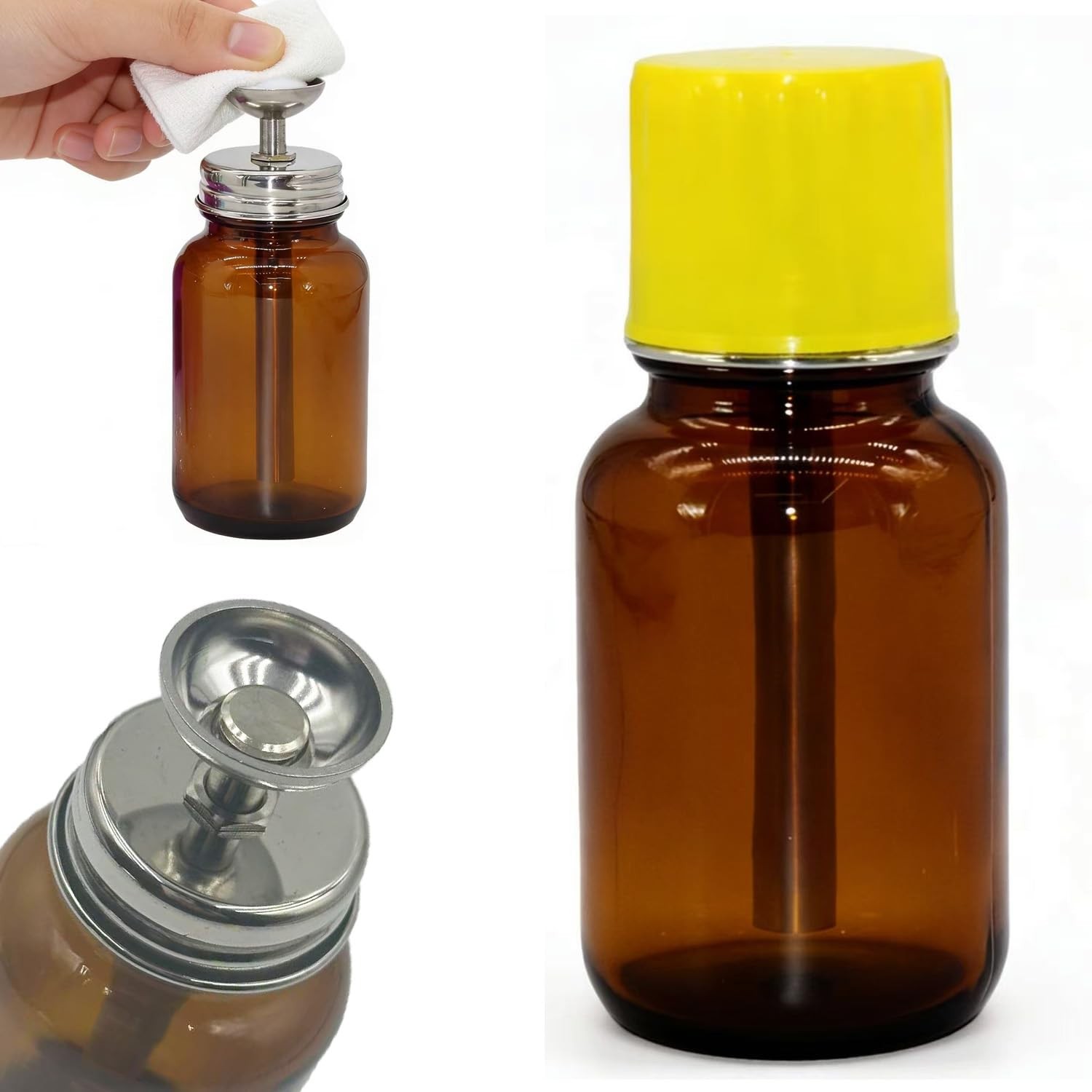 4Oz / 120ml Glass Push Down Pump Dispenser Bottle with Cap for Alcohol Makeup…