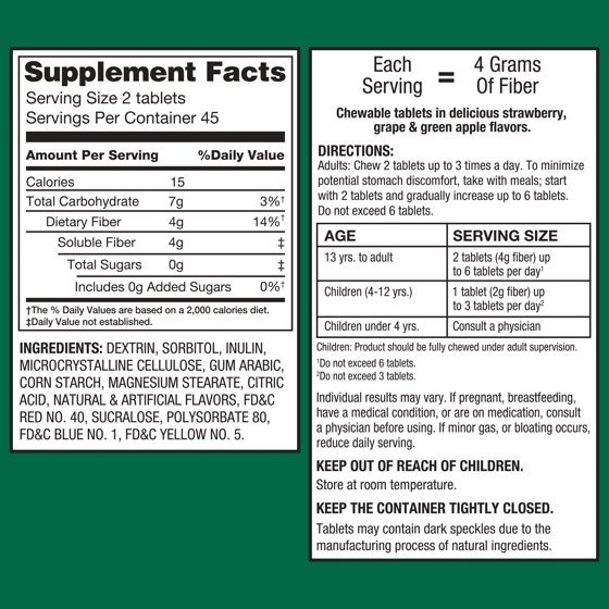 Fiber Supplement, Fruit Flavored Chewable Tablets, over the Counter, 90 Count