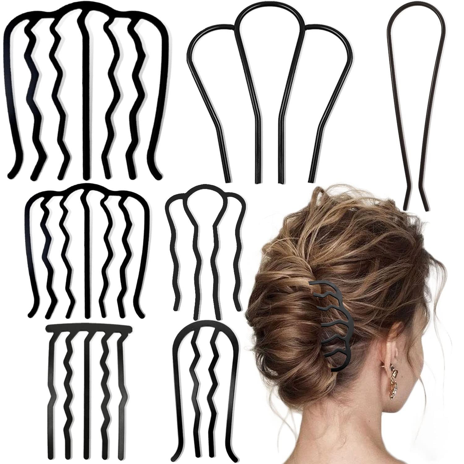7 Pcs Metal Hair Side Combs Fork Clip Thick&Fine Combination