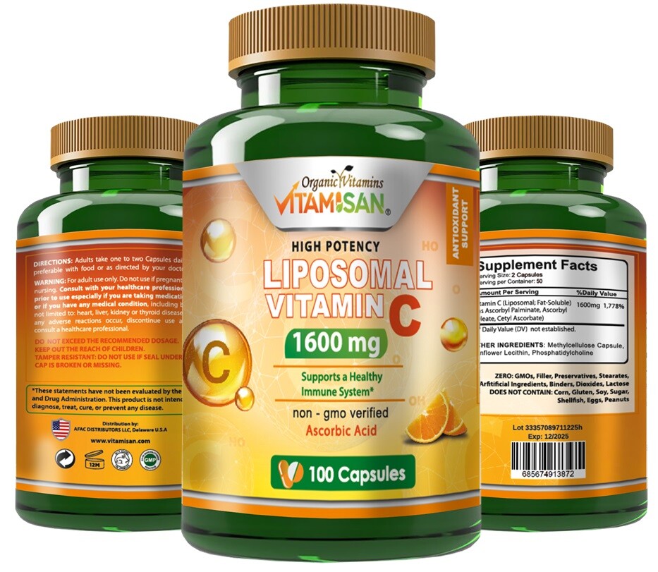 Liposomal Vitamin C 1600mg -100 Capsules Fat Soluble VIT C  FAST ACTING NO GMO
