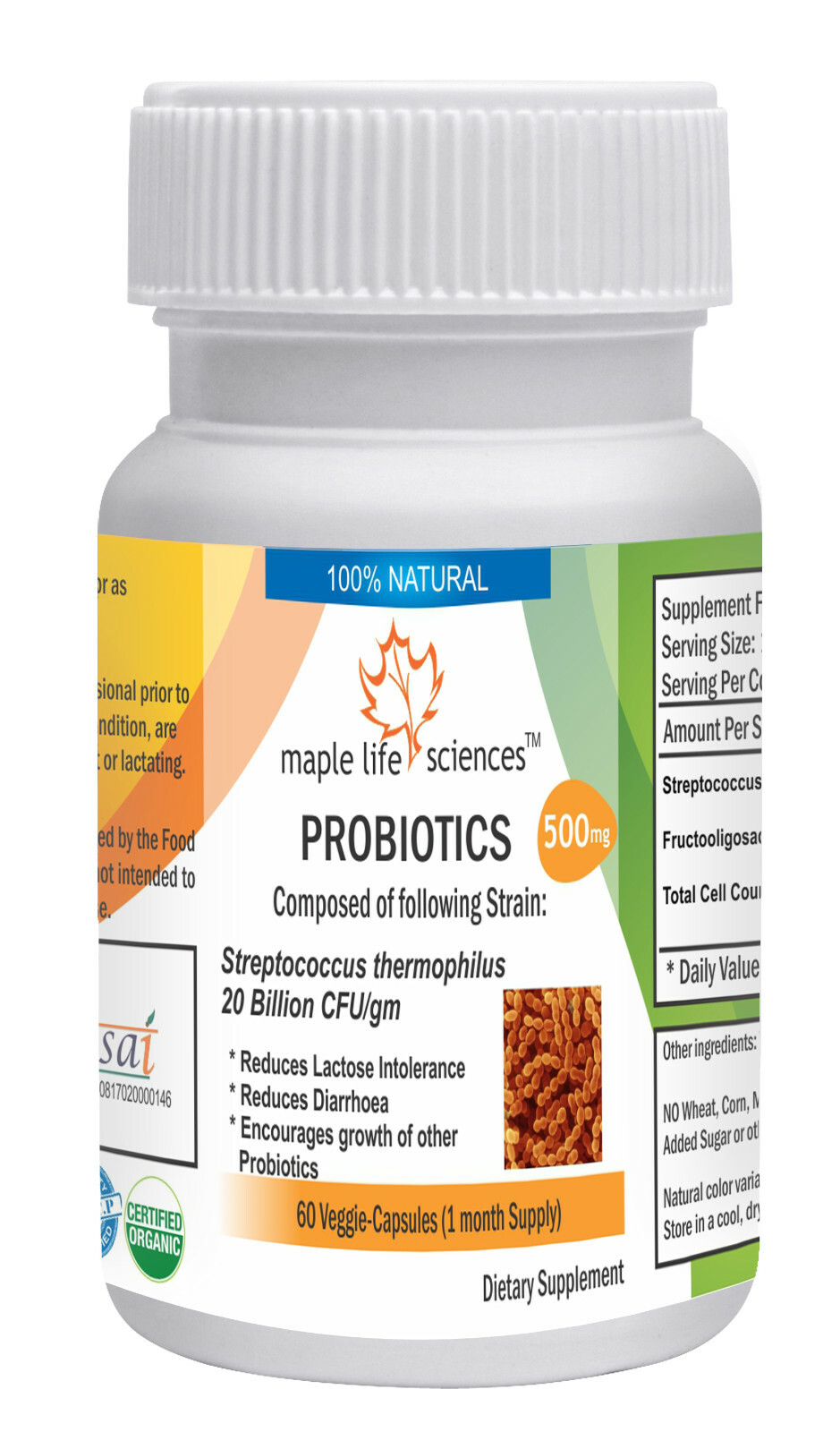 Probiotic blend of Sreptococcus thermophilus 20 Billion CFU/GRAM Capsules 10