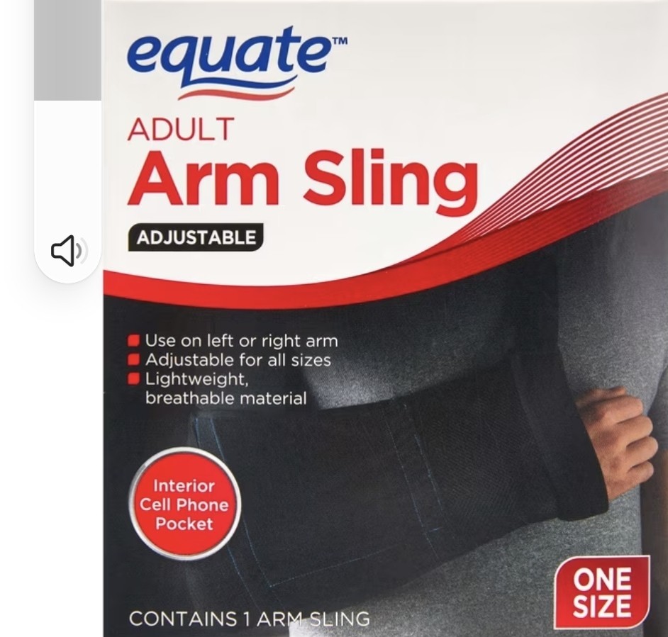 Equate Adult Arm Sling Support, Adjustable One Size, Black, Phone Pocket