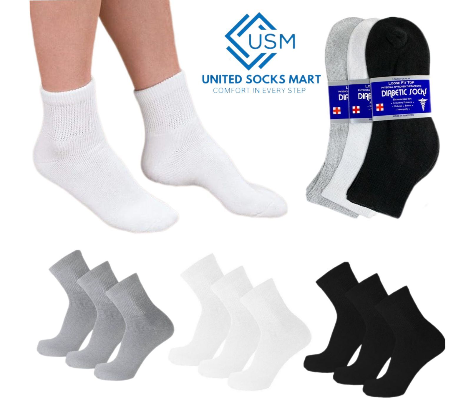 6-12 Pairs Men’s diabetic Ankle Socks Health Circulatory Size 9-11 10-13 13-15