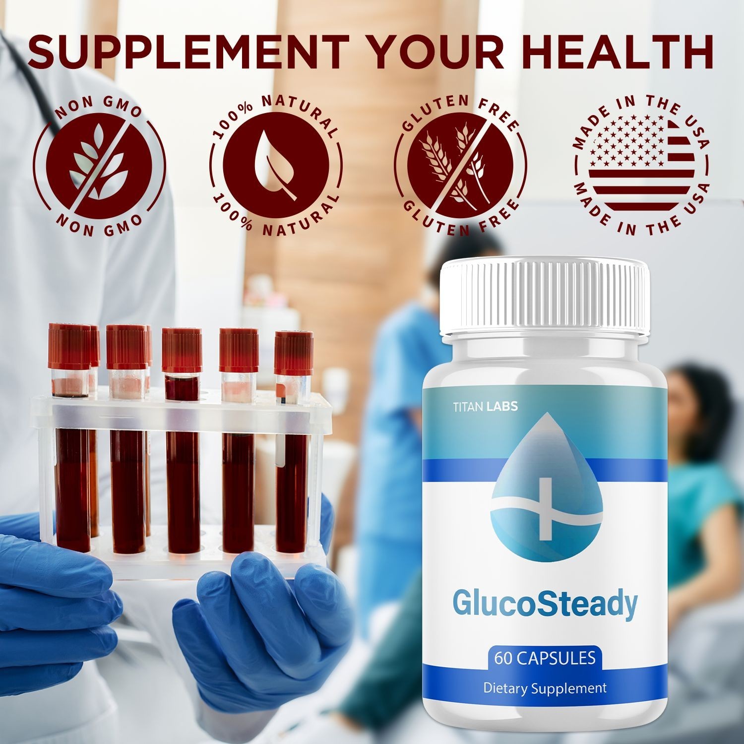 (2 Pack) GlucoSteady Advanced Blood Support Formula Gluco Steady 120 Capsules
