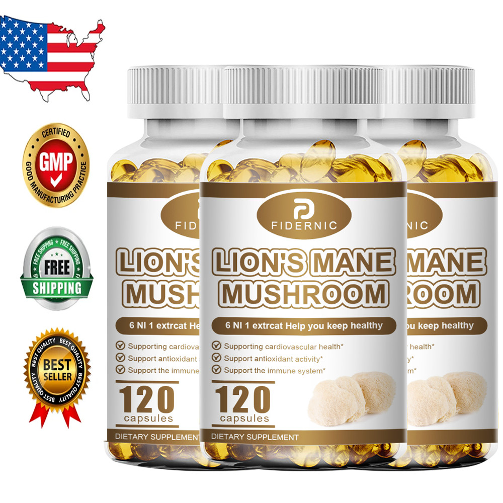 3 bottles Lion’s Mane Mushroom Capsules 120 Pills Brain Cognitive Immune Supplem