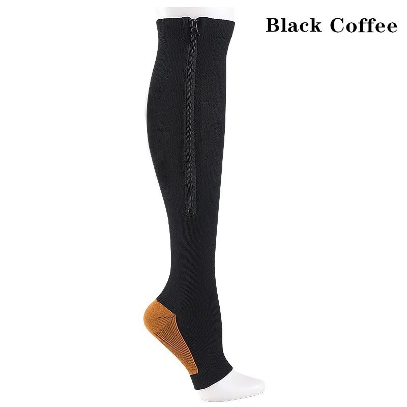 Zipper Compression Socks Knee High Support Stockings Running Hiking Travel