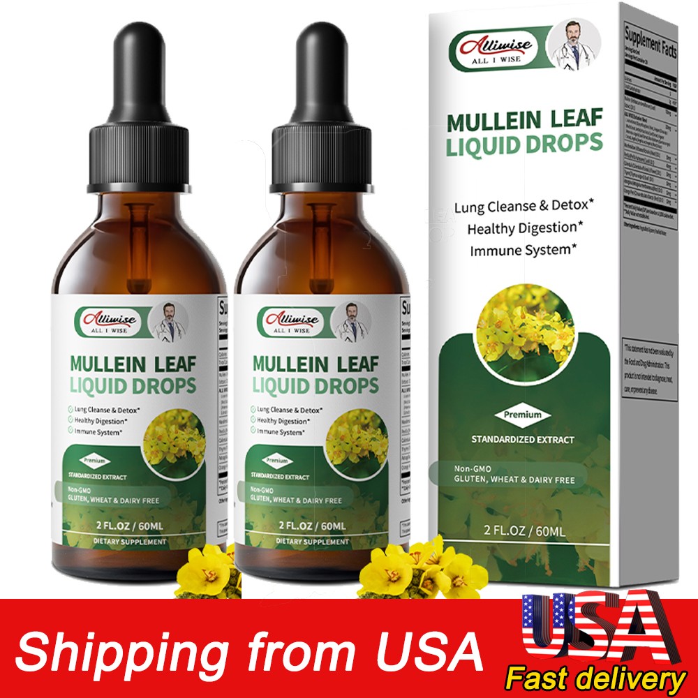2 PACK Mullein Drops for Lungs, Detox and Cleanse Mullein Extract Supplement