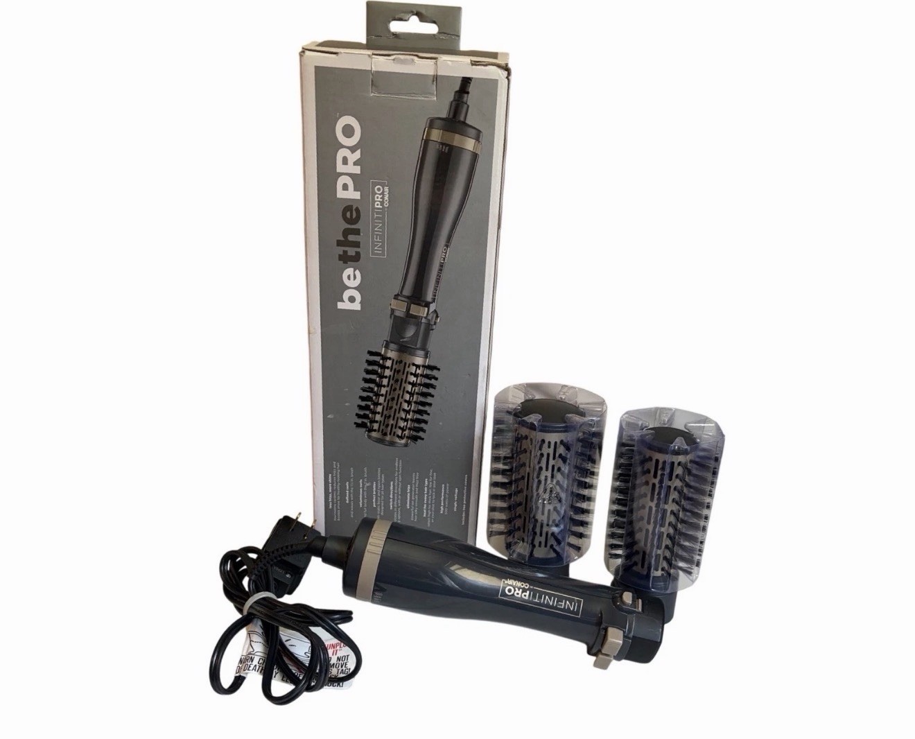 Conair InfinitiPRO Hot Air Spin Brush Set BC178 Black 2” & 1.5” Brushes Open Box