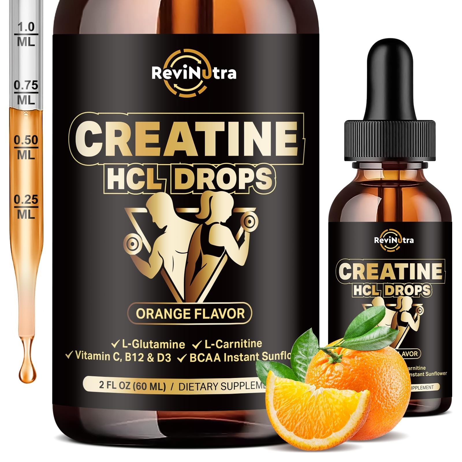 High Absorption Creatine HCL Liquid Drops 1500mg – 2 Fl Oz Orange Flavor for Ene