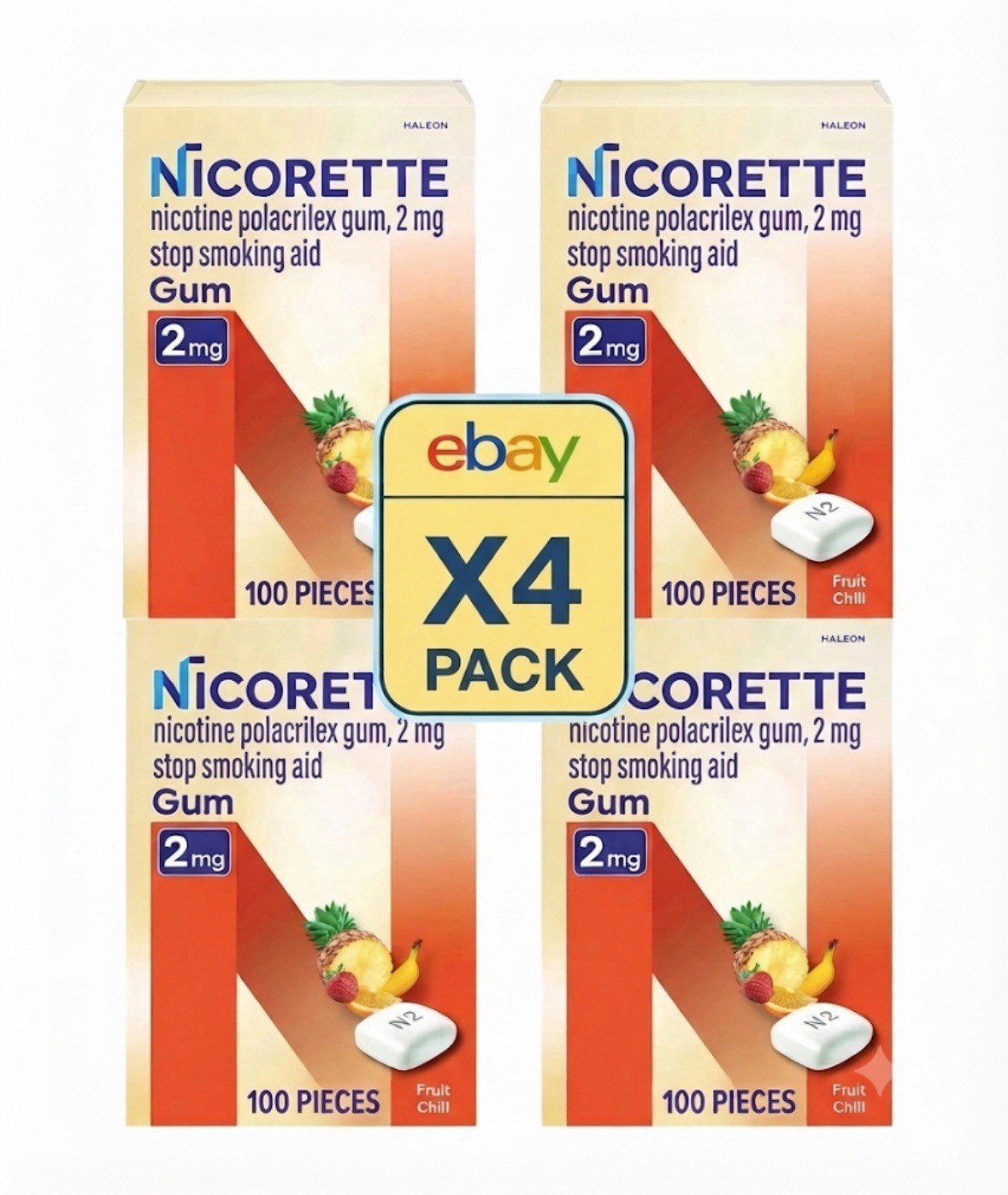 Nicorette Fruit Chill 2mg Gum – 100 Count Per Box – 4 Pack