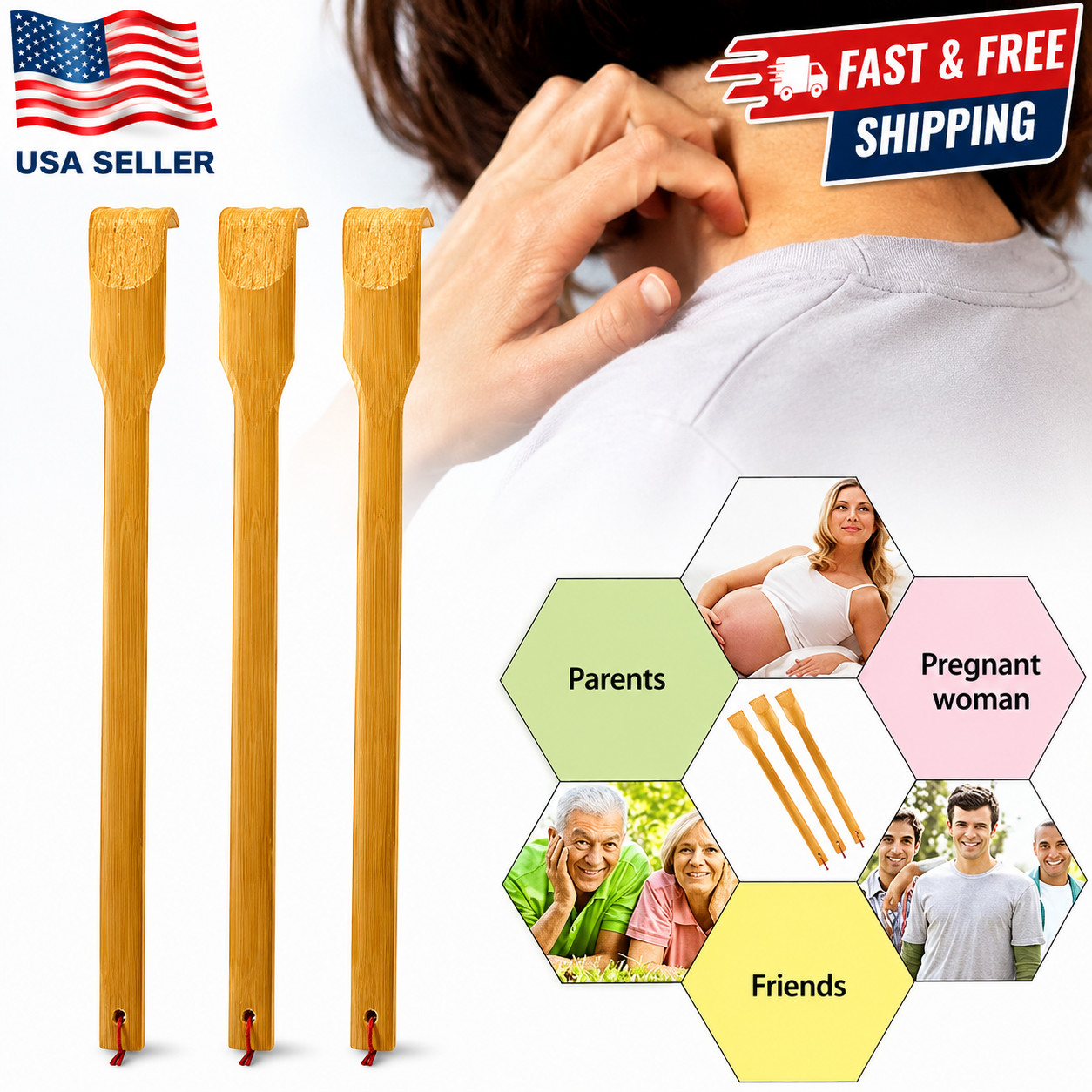 Natural Bamboo Back Scratcher Long Reach Pick Itch Relief Tool Portable US
