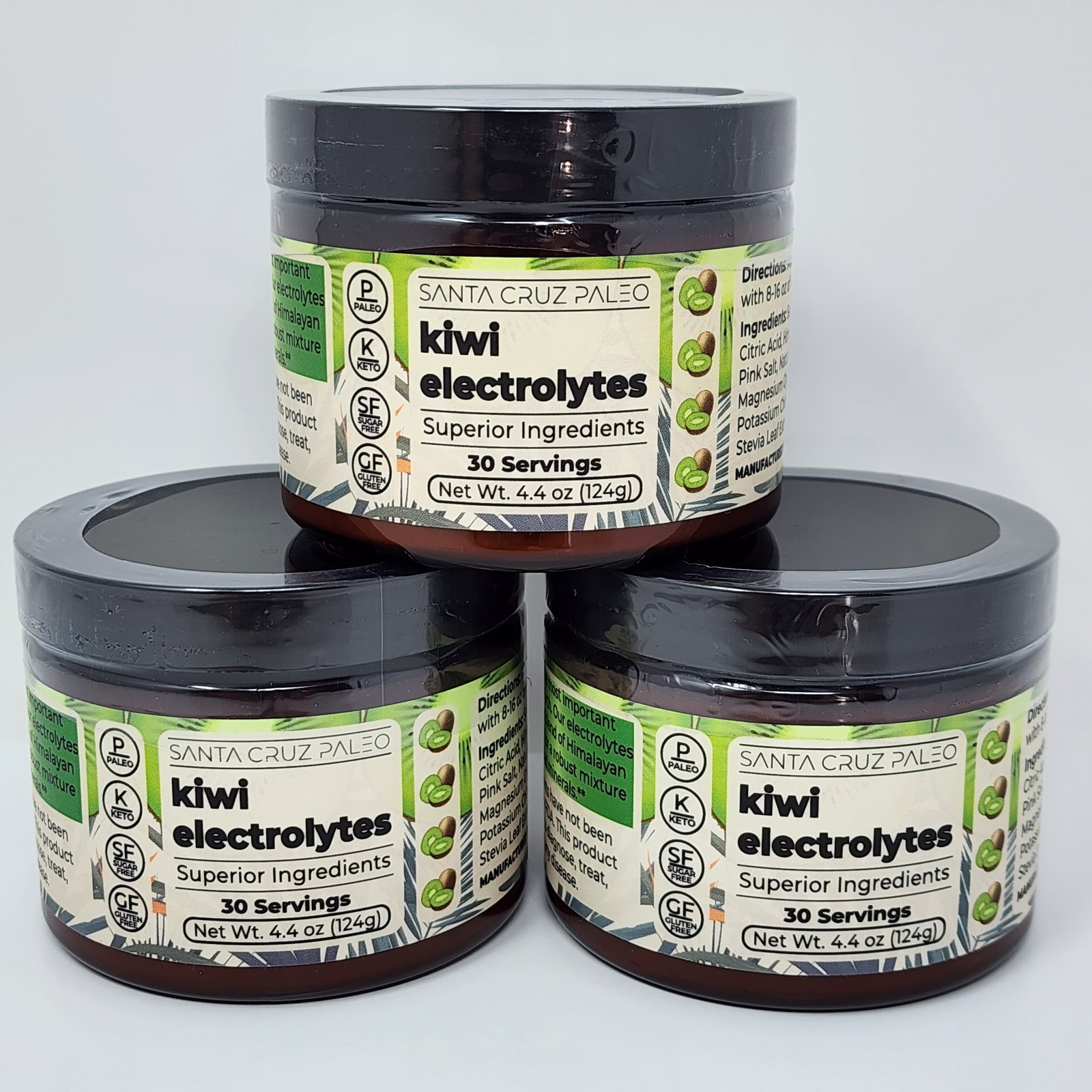 Santa Cruz Paleo Electrolyte Powder Kiwi Flavor 30 Servings Per Tub (3 Pack)