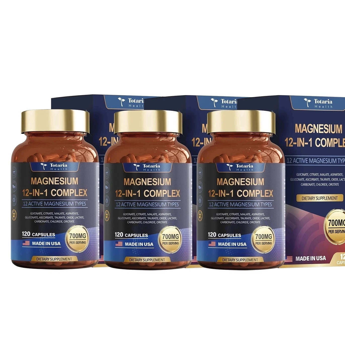 Magnesium 12 in 1 Complex 700mg – Glycinate Citrate Malate Taurate – 3 Bottles