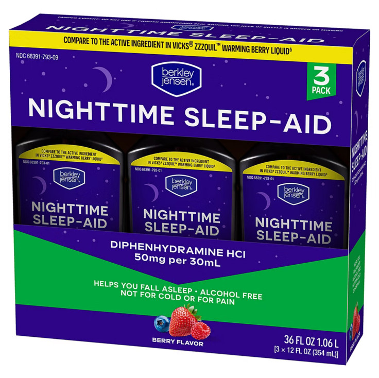 Berkley Jensen Night Time Sleep Aid Diphenhydramine HCl 50mg Liquid, 3 PACK