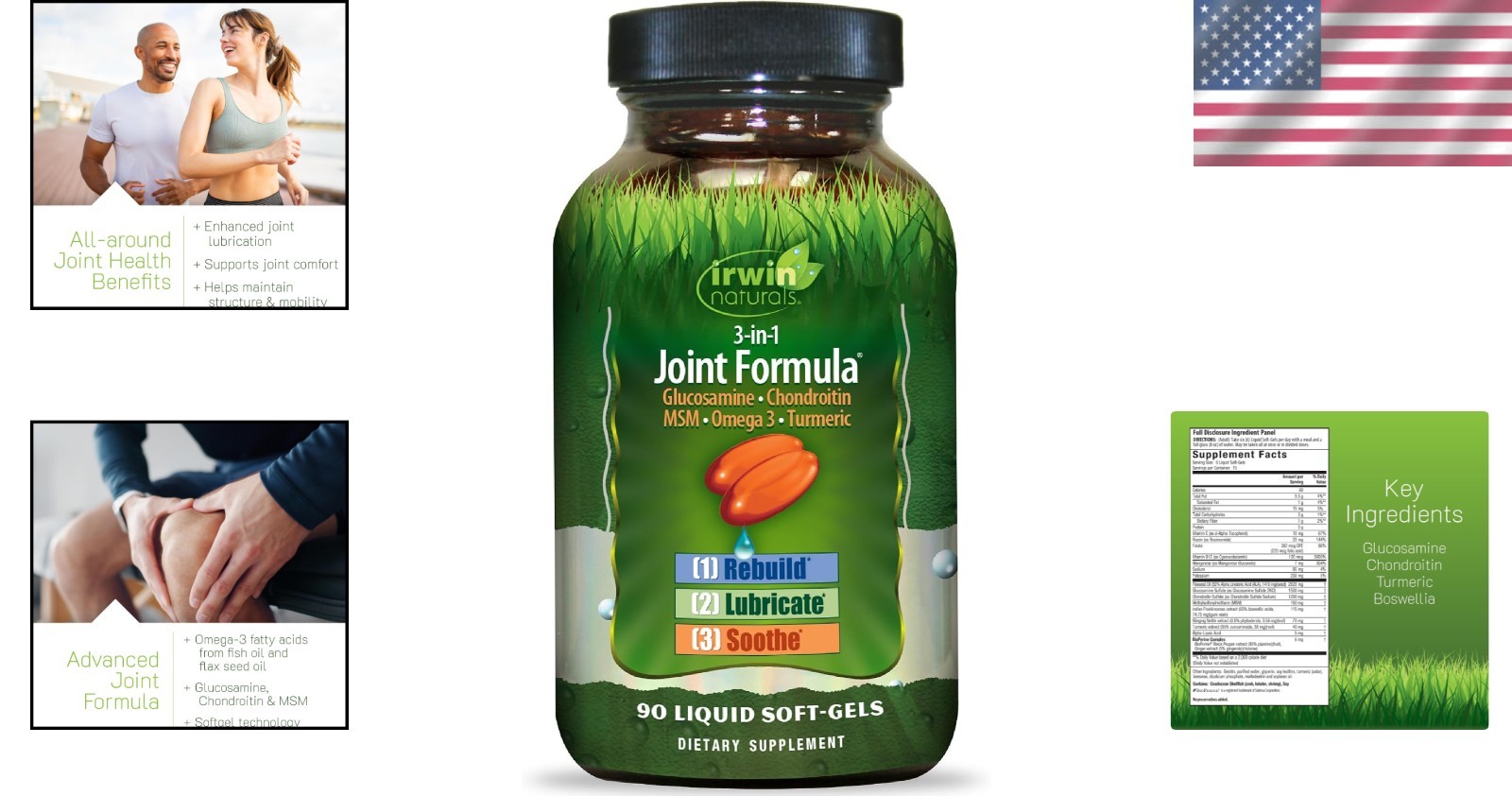 Natural Joint Formula with Glucosamine & Omega-3 – 90 Fast-Acting Soft-Gels