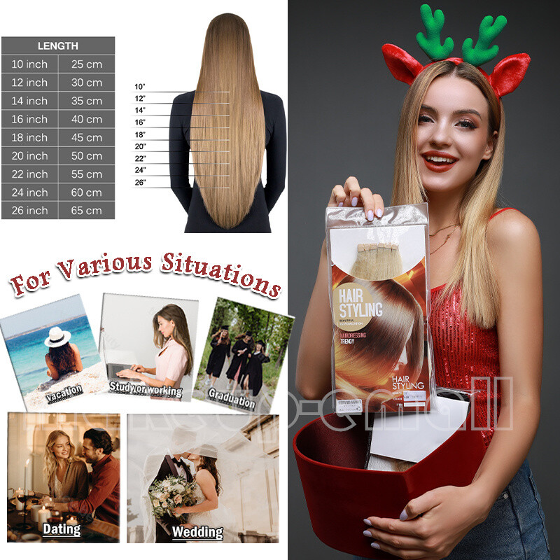 60PCS 150G Tape In Real Human Hair Remy 100% Seamless Skin Weft Thick Full Head