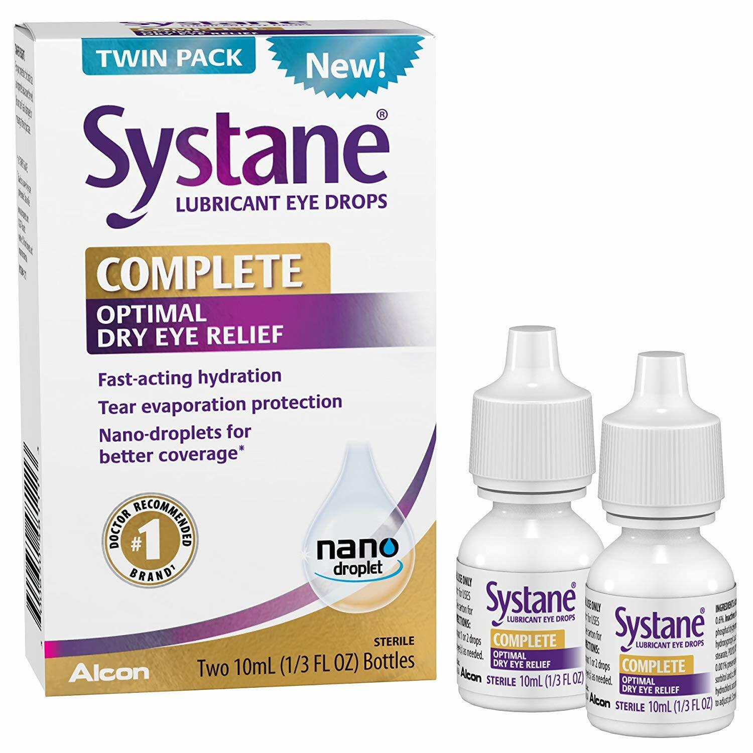 Systane Complete Lubricant Eye Drops, 2x 10mL 1/3 FL OZ TWIN PACK Alcon