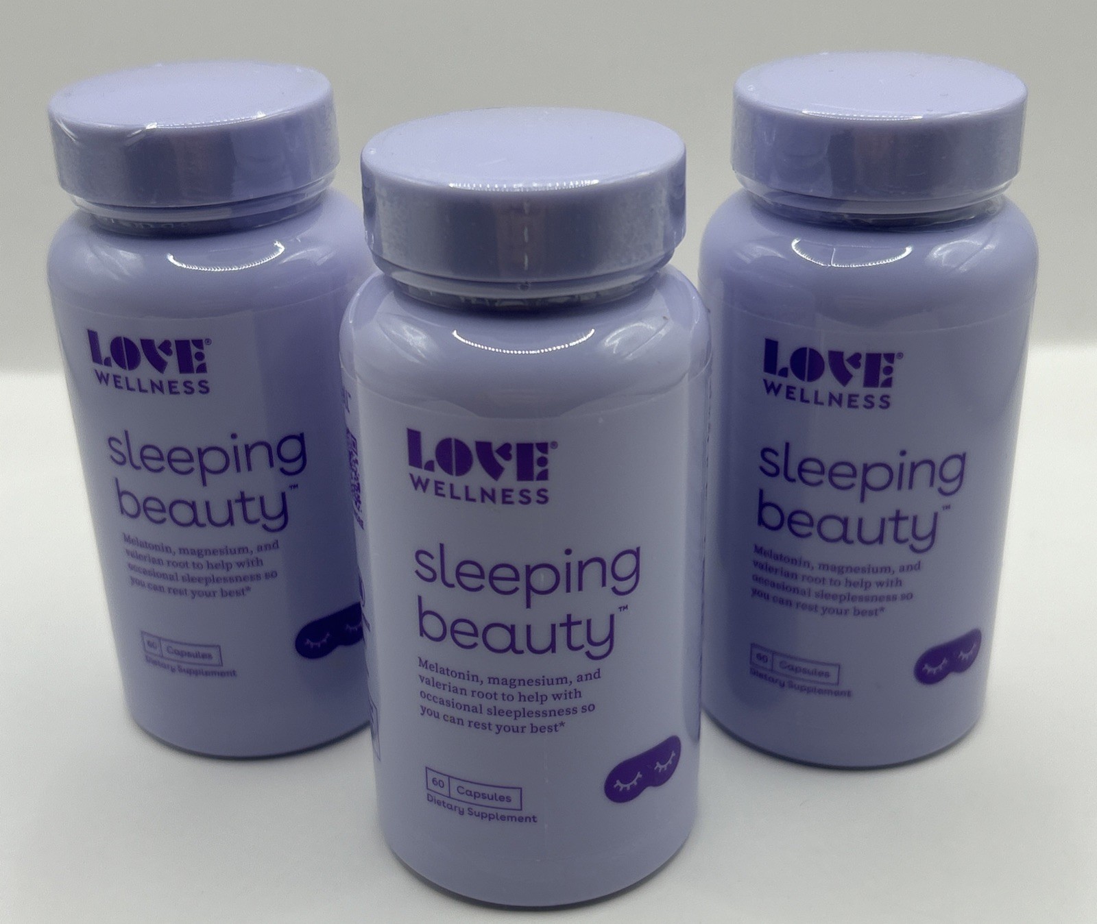 Three Bottles, Love Wellness Sleeping Beauty – 60 Capsules – Expires 09/2027