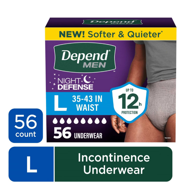 Depend Night Defense Incontinence Underwear for Men, Adult Diapers, L, 56 Count