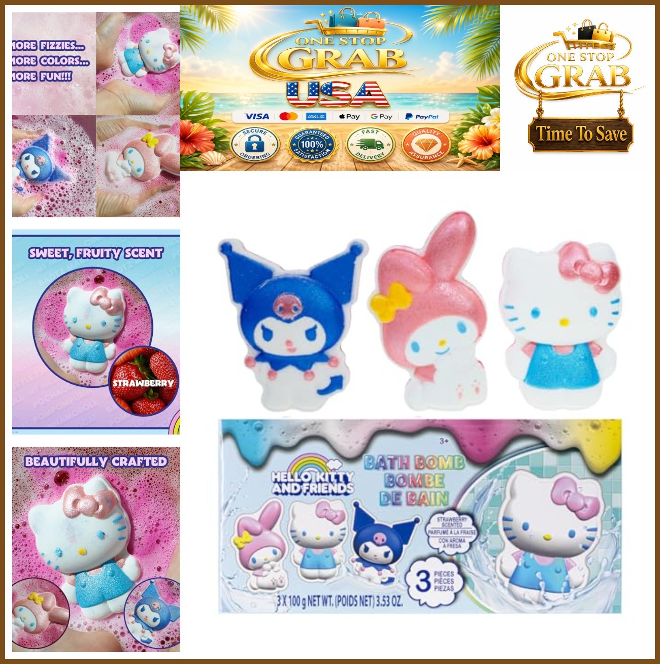 Hello Kitty & Friends Bath Bomb Set 3 Piece Berry Scented Kids Gift Relaxing