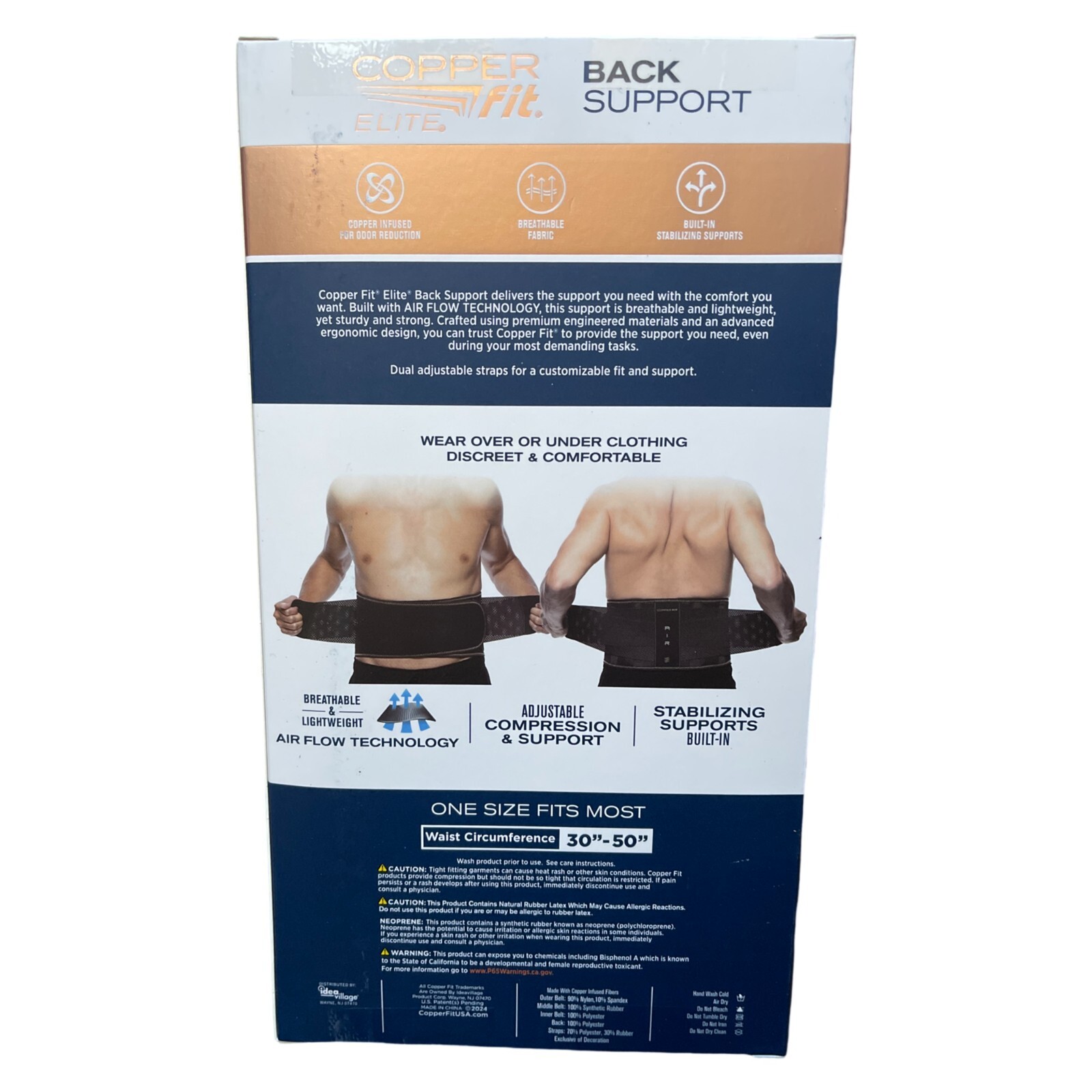 Copper Fit Elite Back Support AirFlow Back Brace Adjustable Double-Band 30-50″