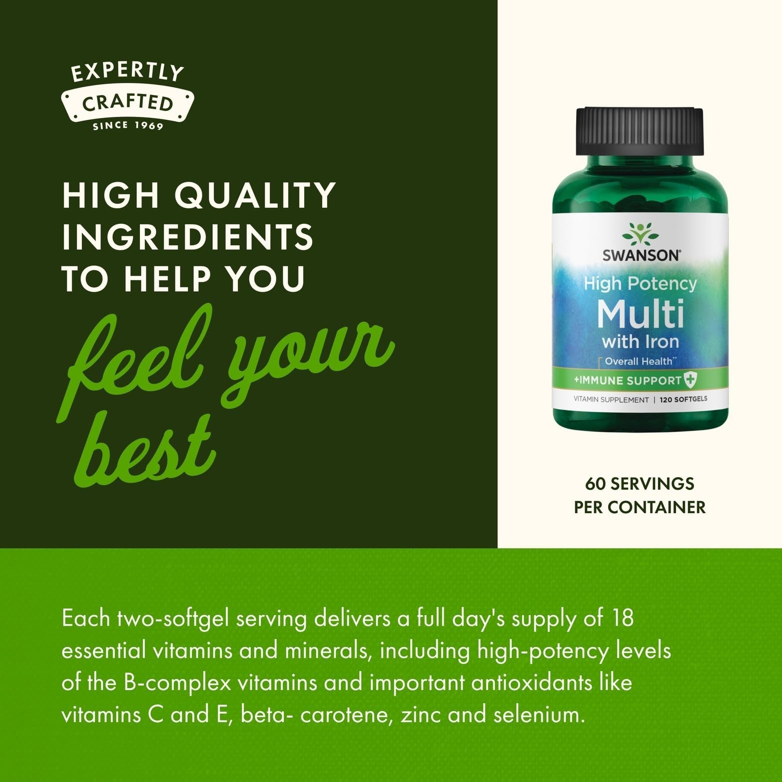 High Potency Multivitamin Supplement, 120 Softgels for Energy & Wellness