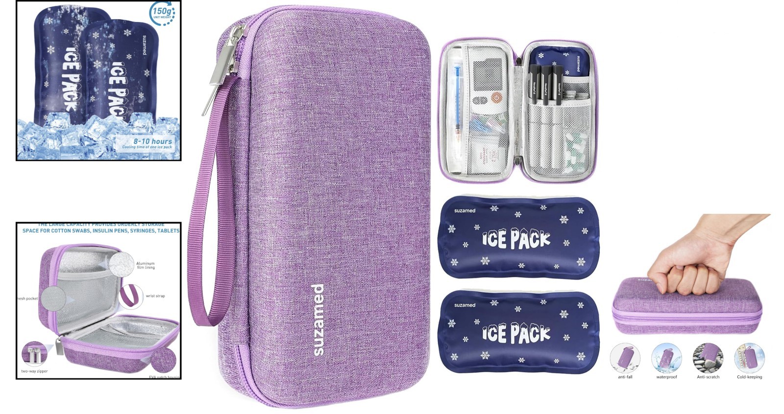Durable EVA Insulin Travel Case with Large Capacity & 2 Reusable Ice Packs