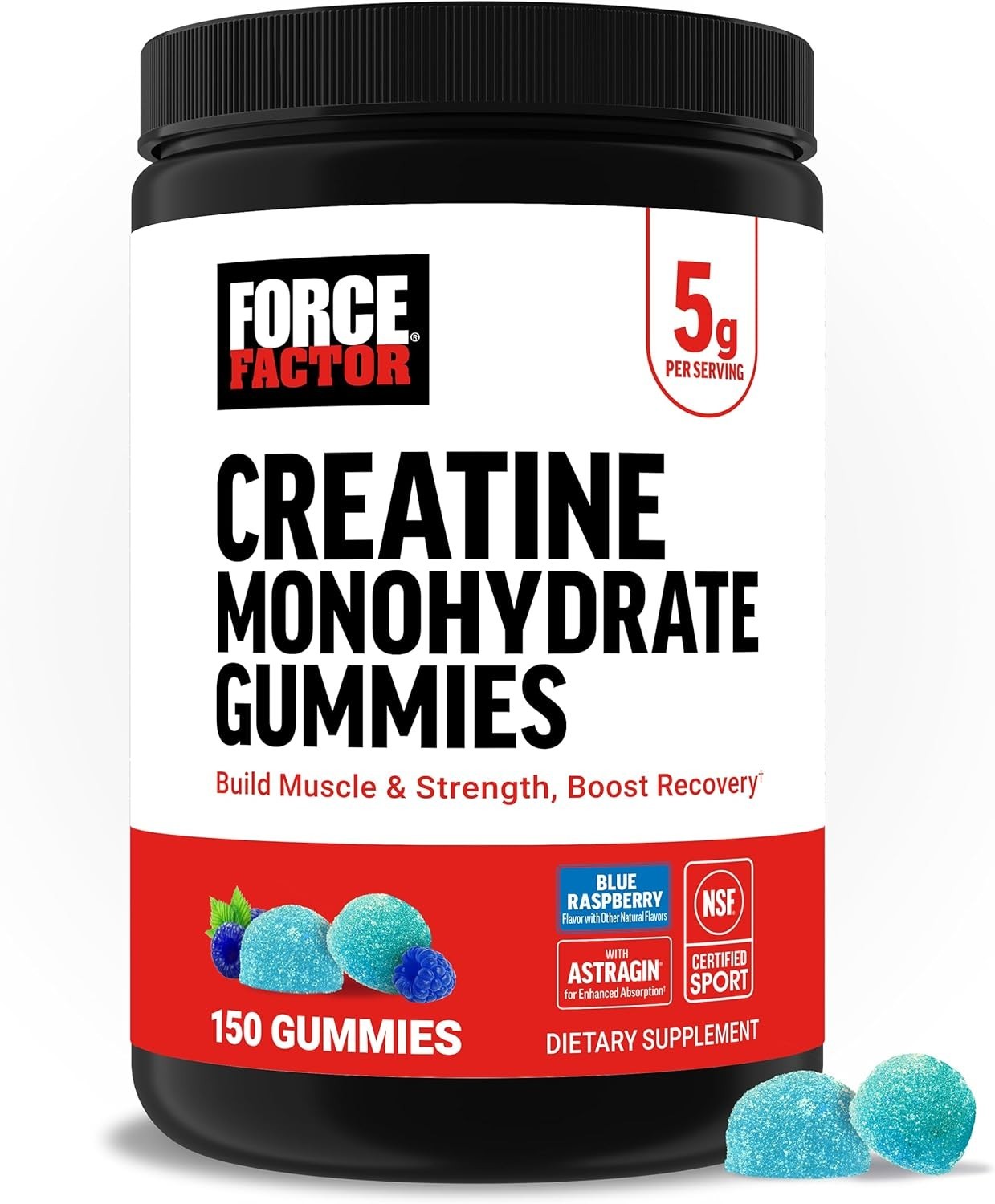 Force Factor Creatine Monohydrate Gummies Blue Raspberry 150 ct 5g Dose