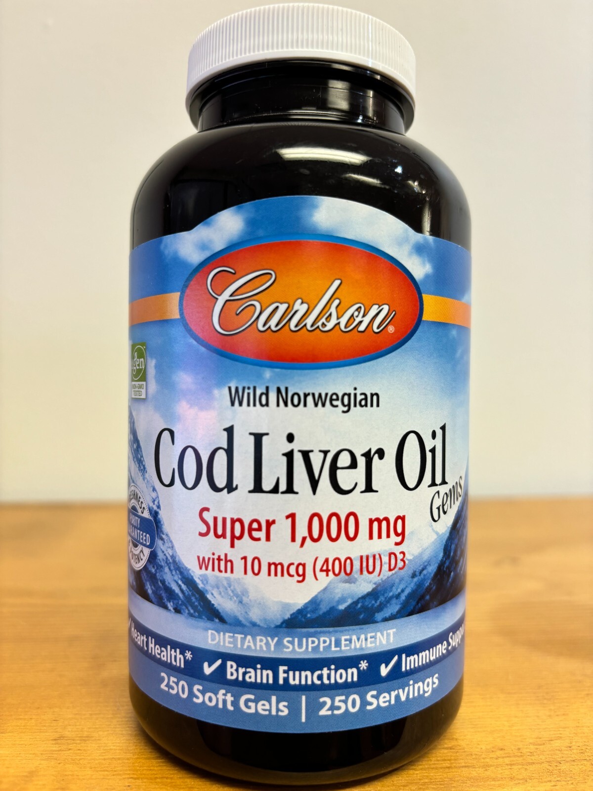 Carlson Cod Liver Oil Gems 1000 mg 250 Soft Gels Wild Norwegian with (400 iu) D3
