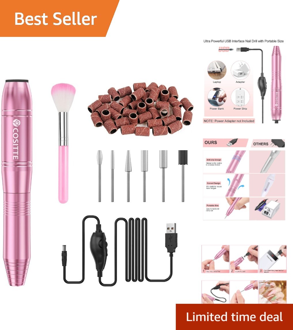 USB Nail Drill Kit with Adjustable Speed – Perfect for Manicure & Pedicure, Pink