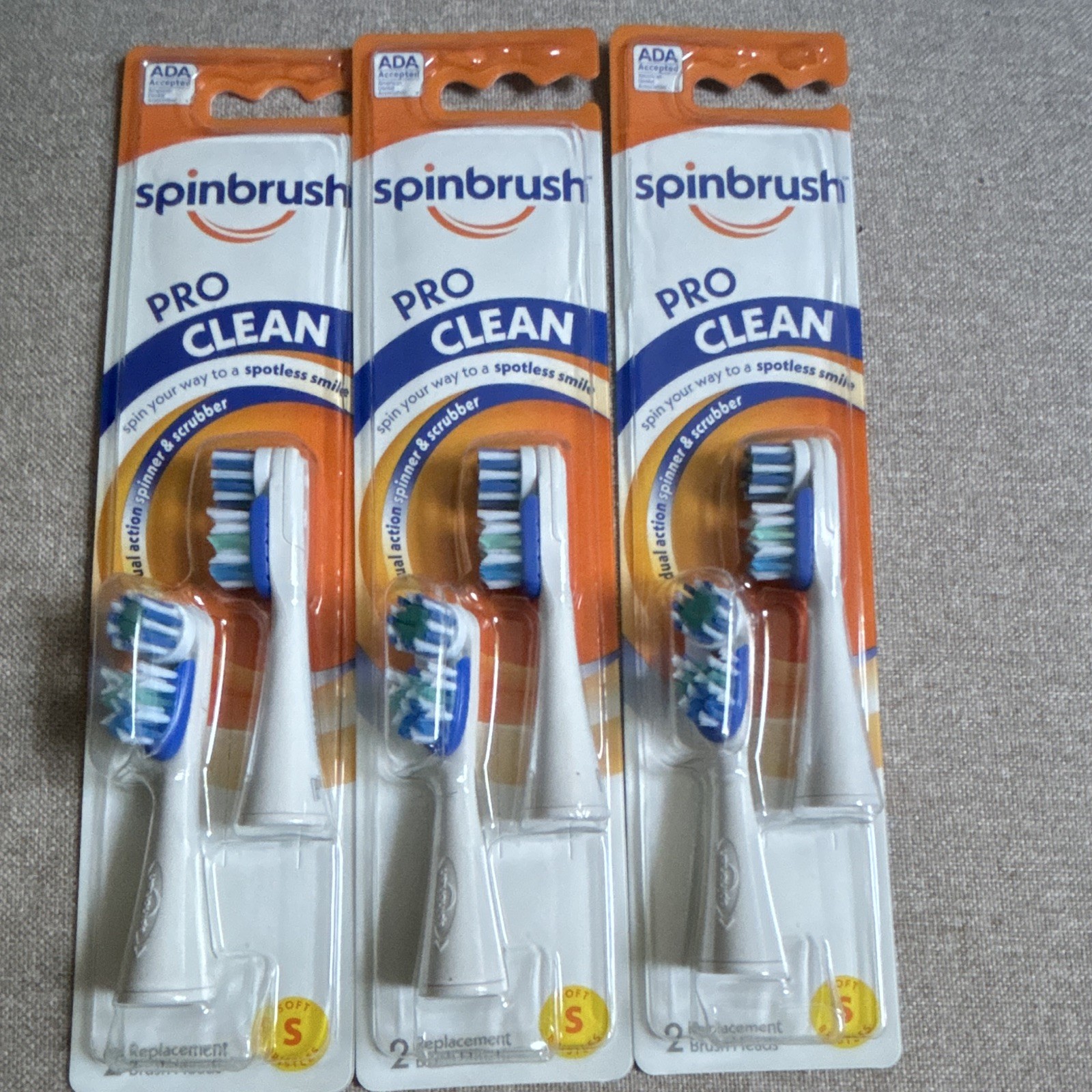 Spinbrush Pro Clean Rotating Replacement Heads Soft Bristles 3-Pack