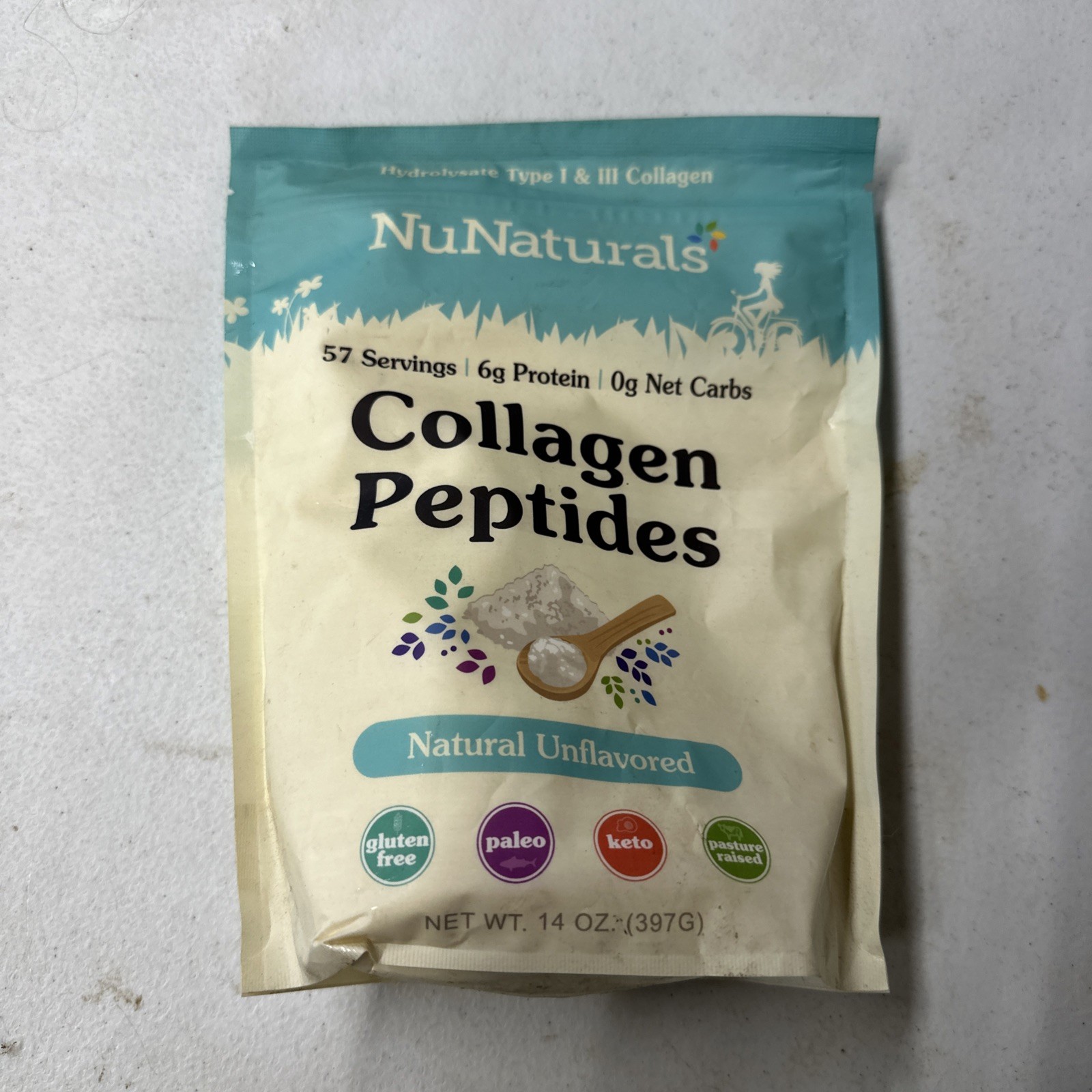 NuNaturals Collagen Peptides, Unflavored , 14 oz (397 g) BB 07/2027