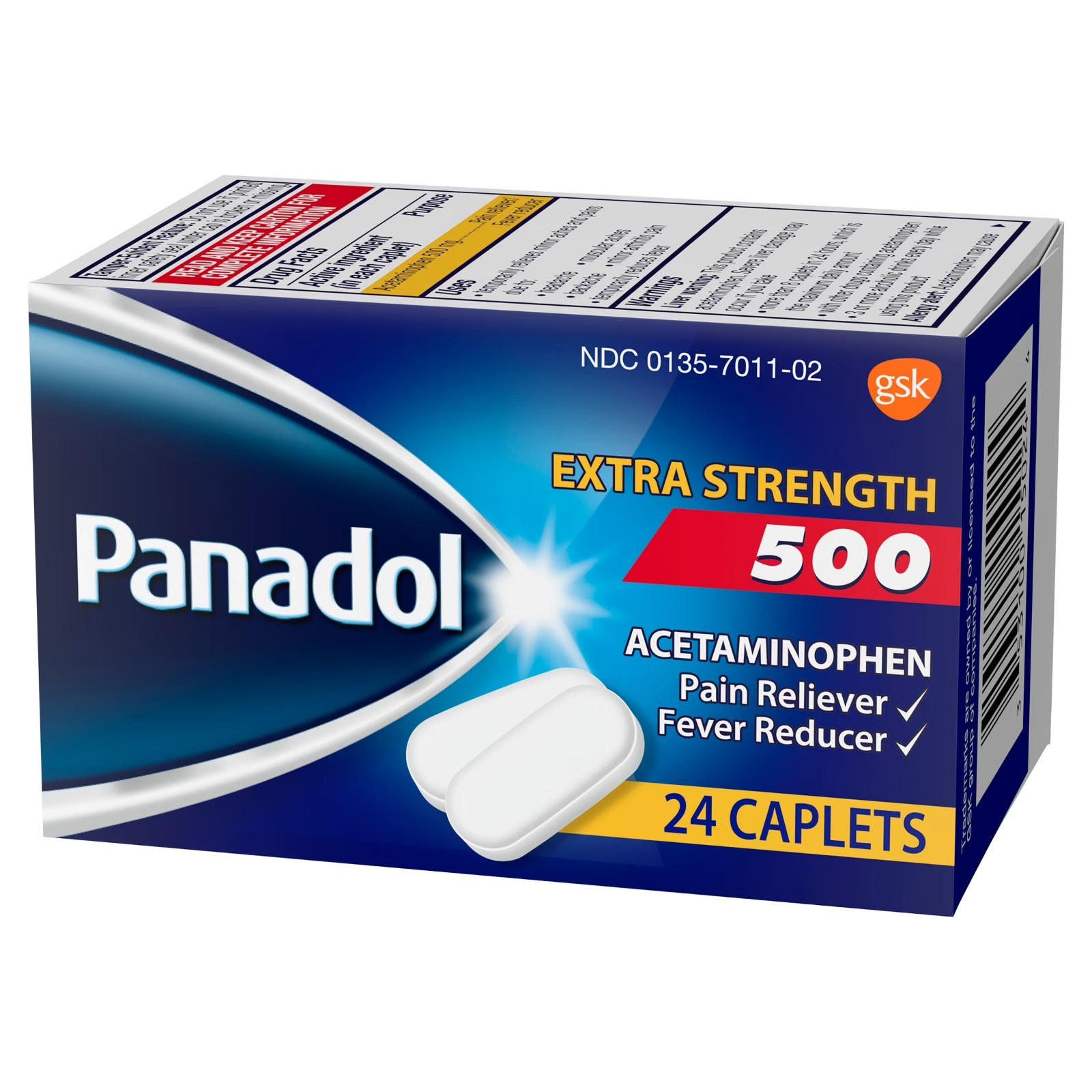 (2 pack) Panadol Extra Strength Caplets, Pain Reliever & Fever Reducer – 24ct