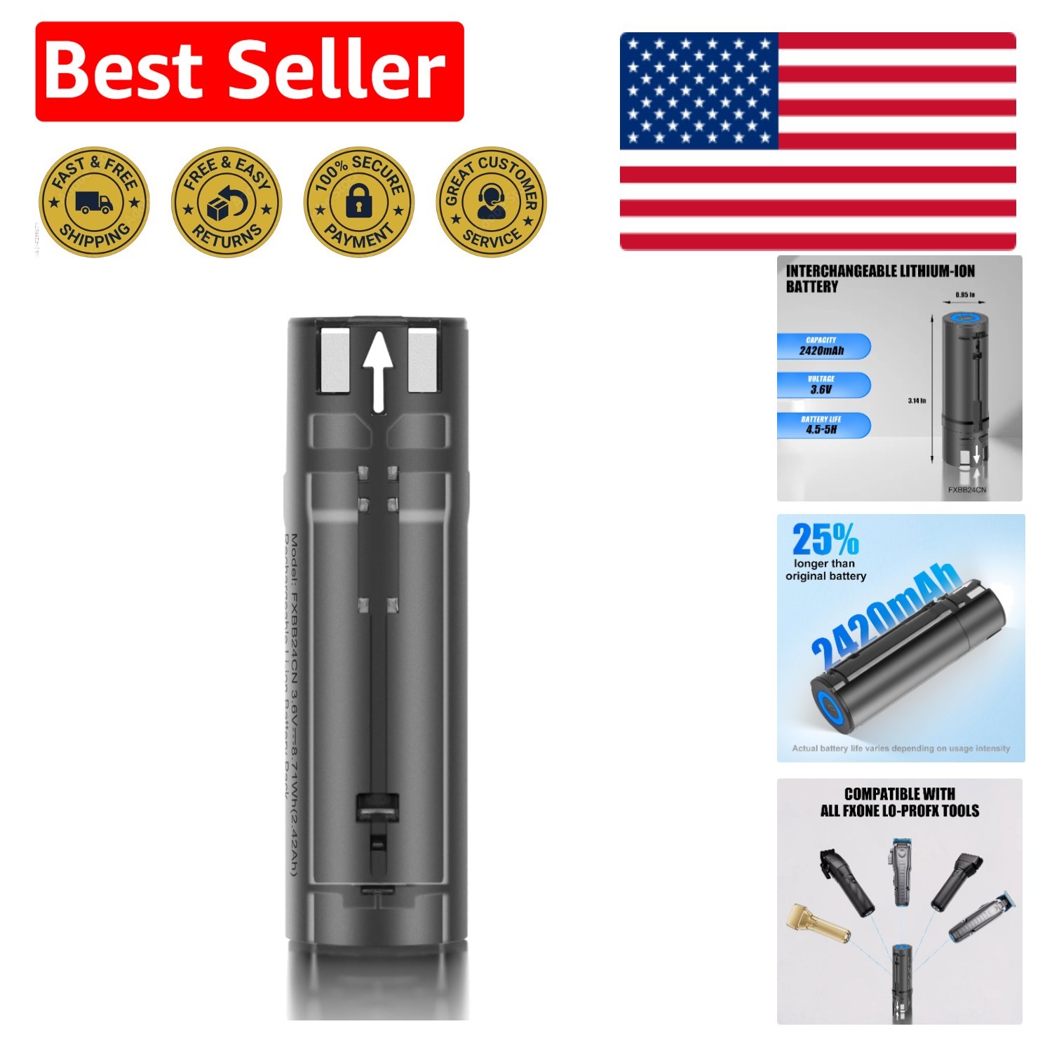 FXBB24 Battery Replacement for BaBylissPRO FXONE Tools – 4-5 Hours Use