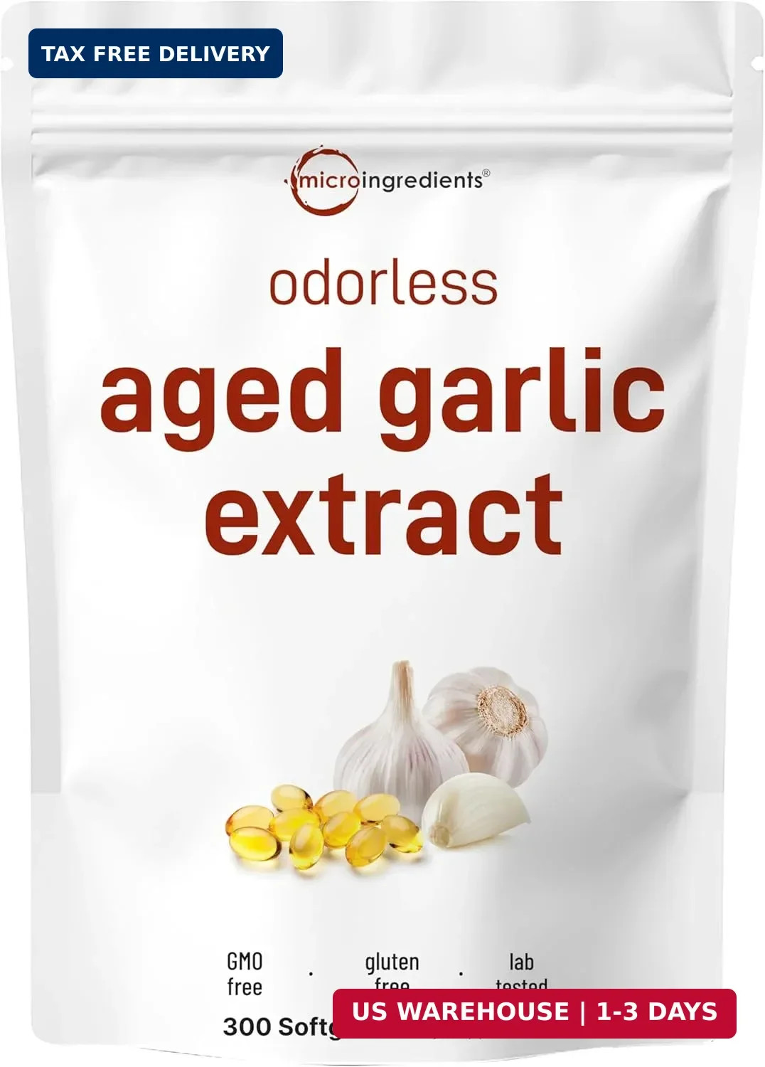 Odorless Garlic, 300 Softgels | 2 Years Aged Garlic Extract |