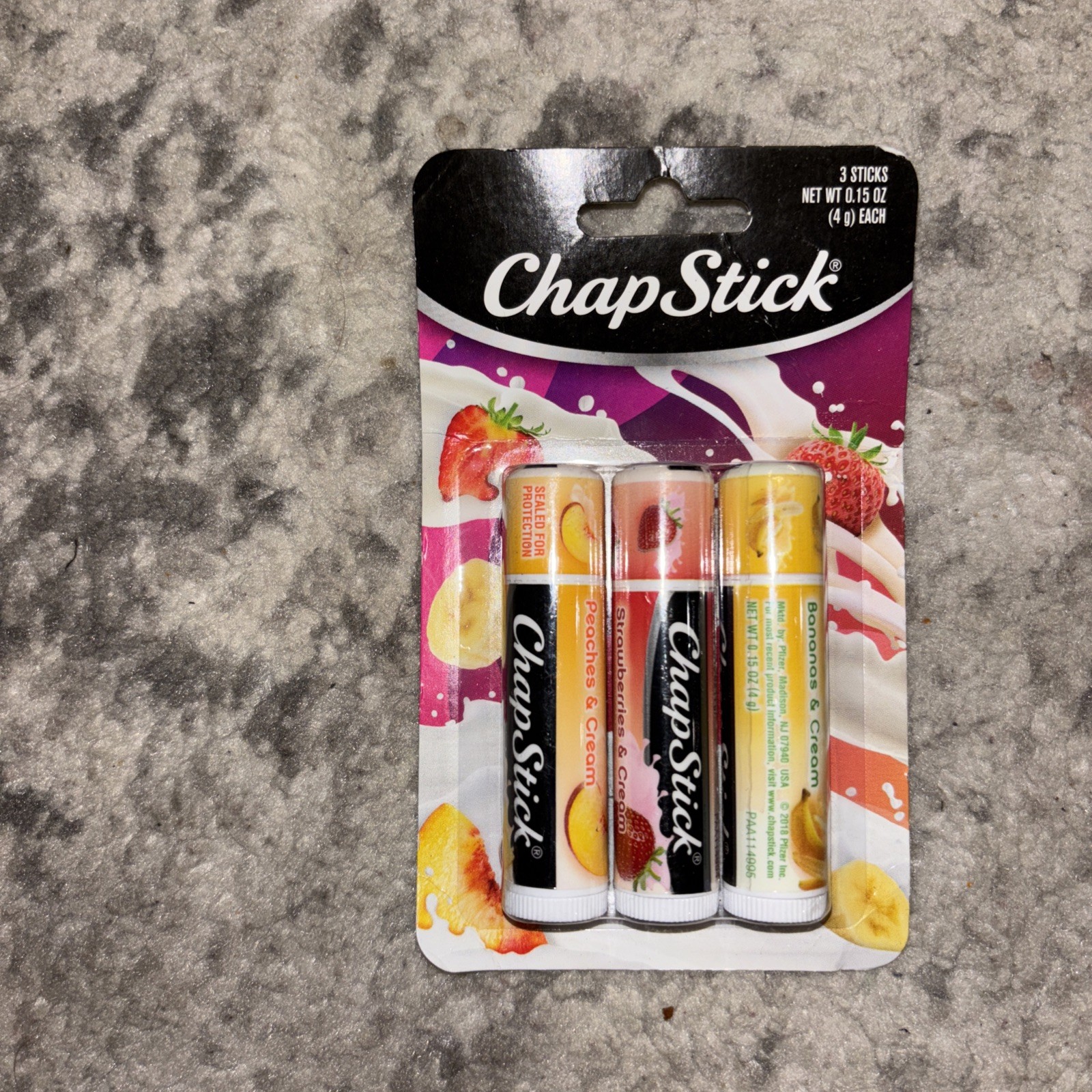 ChapStick 3 Pack Lip Balm Fruit Cream Collection Peach Strawberry Banana