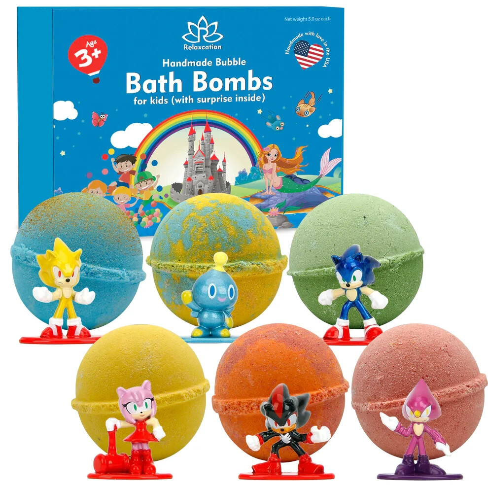 6 Bath Bombs for Kids with SONIC Toys Inside Made In The USA