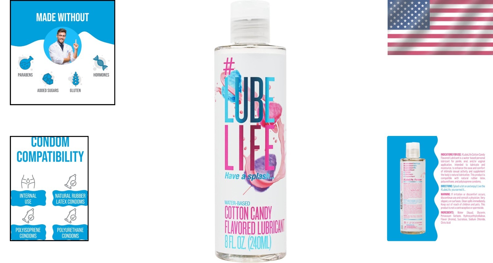 Water Based Cotton Candy Flavored Lubricant 8 Fluid Ounces Natural Ingredients