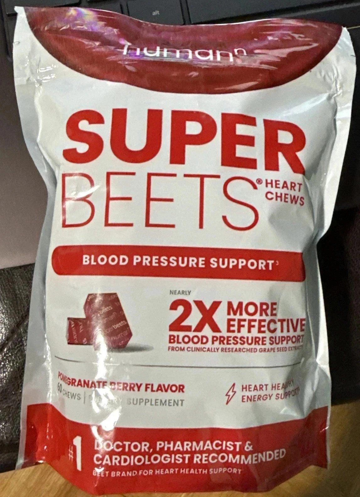 HumanN – SUPER BEETS Heart Chews, Pomegranate, 60 Count, New & Sealed-FREE SHIP+