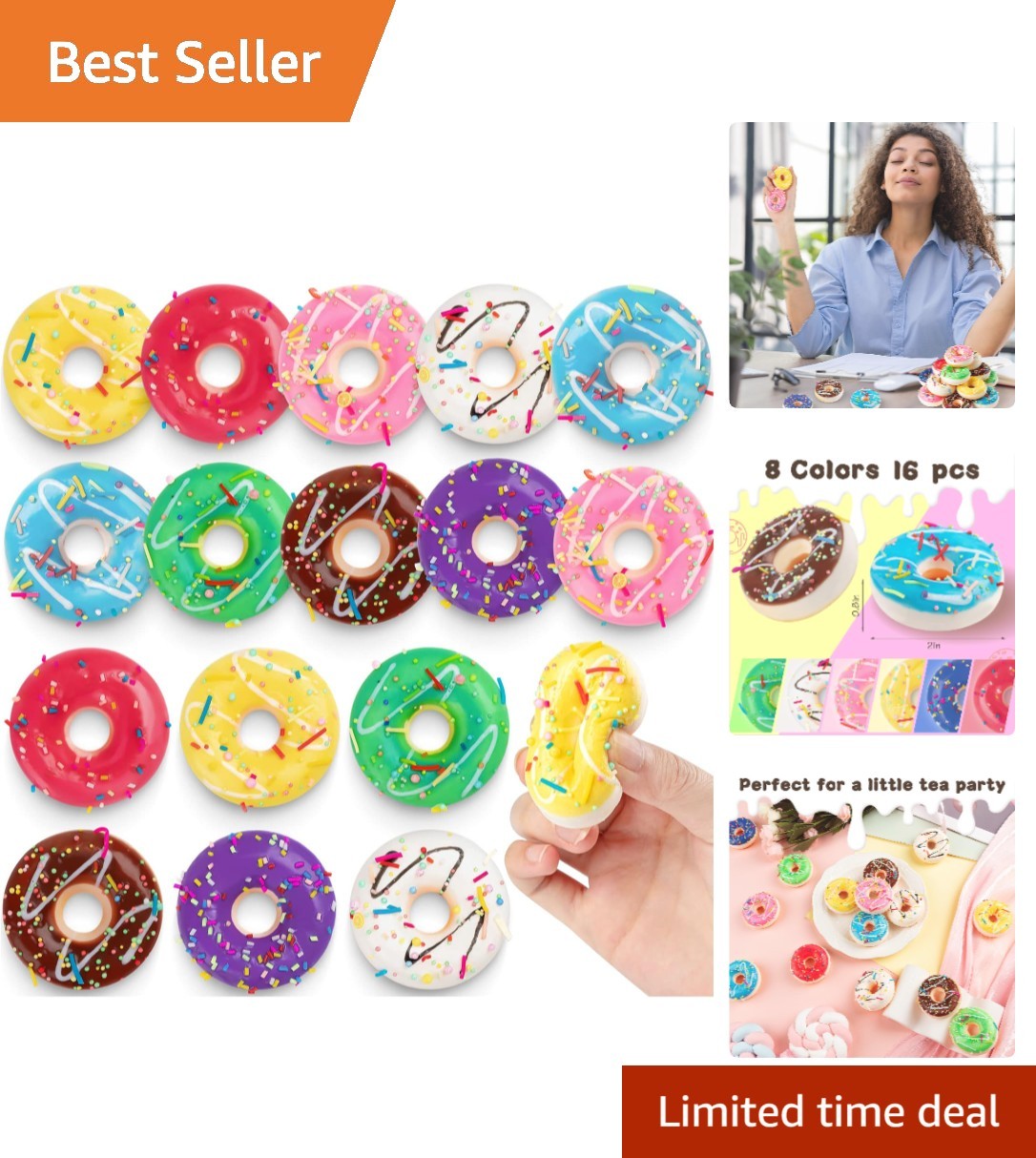 Rainbow Donut Stress Balls – 16pcs of Realistic, Scented Foam Mini Donuts for…