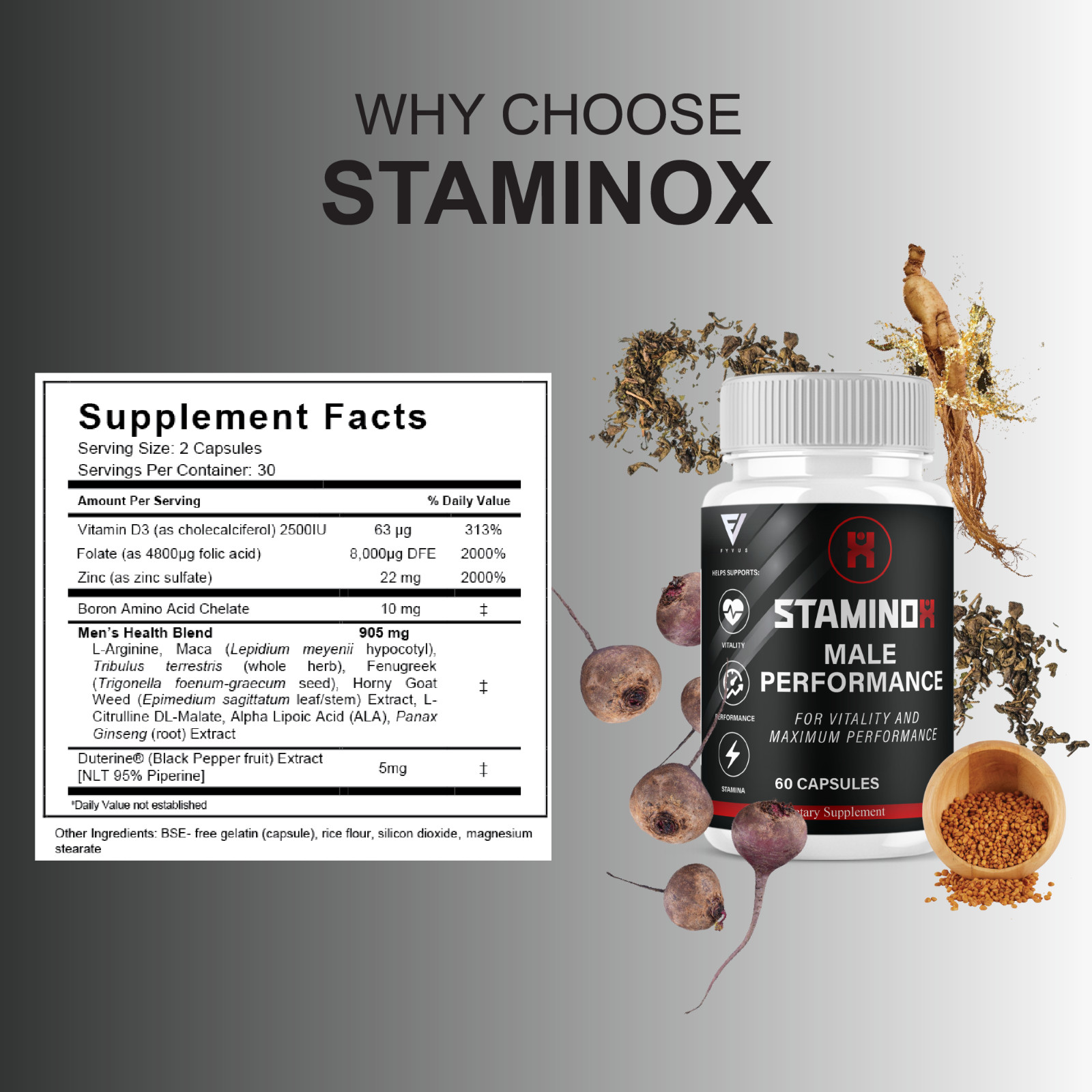 Staminox Premium Performance Supplement, Staminox Pills (60 Capsules)