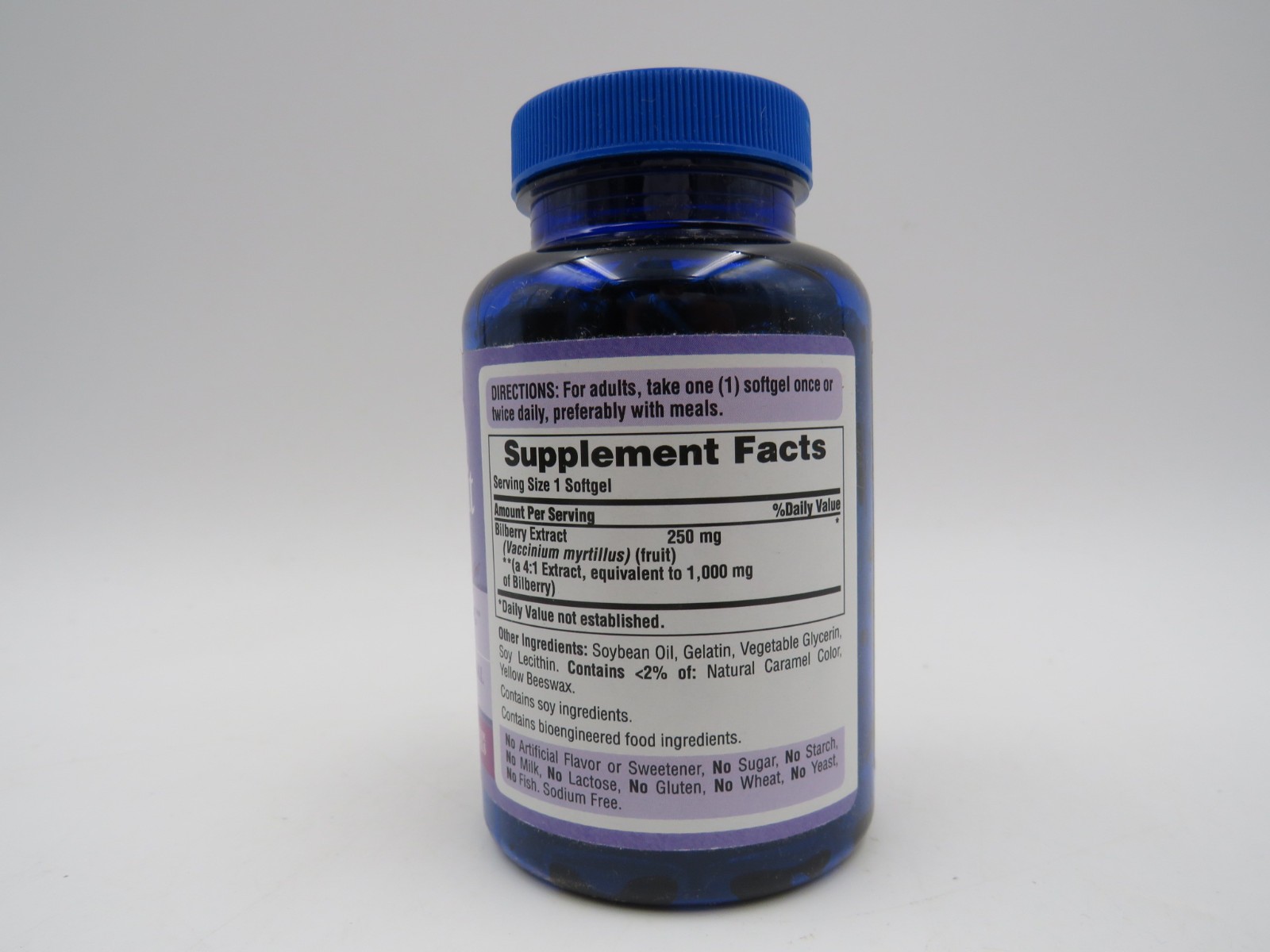 Puritan’s Pride Bilberry Extract 1000mg 180 Softgels Blue Bottle Exp 07/27