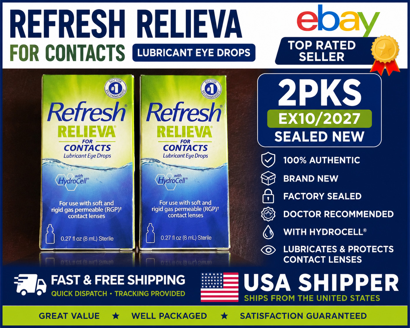 Refresh Relieva for Contacts Lubricant Eye Drops 8mL 2 Pack Sealed EX10/2027