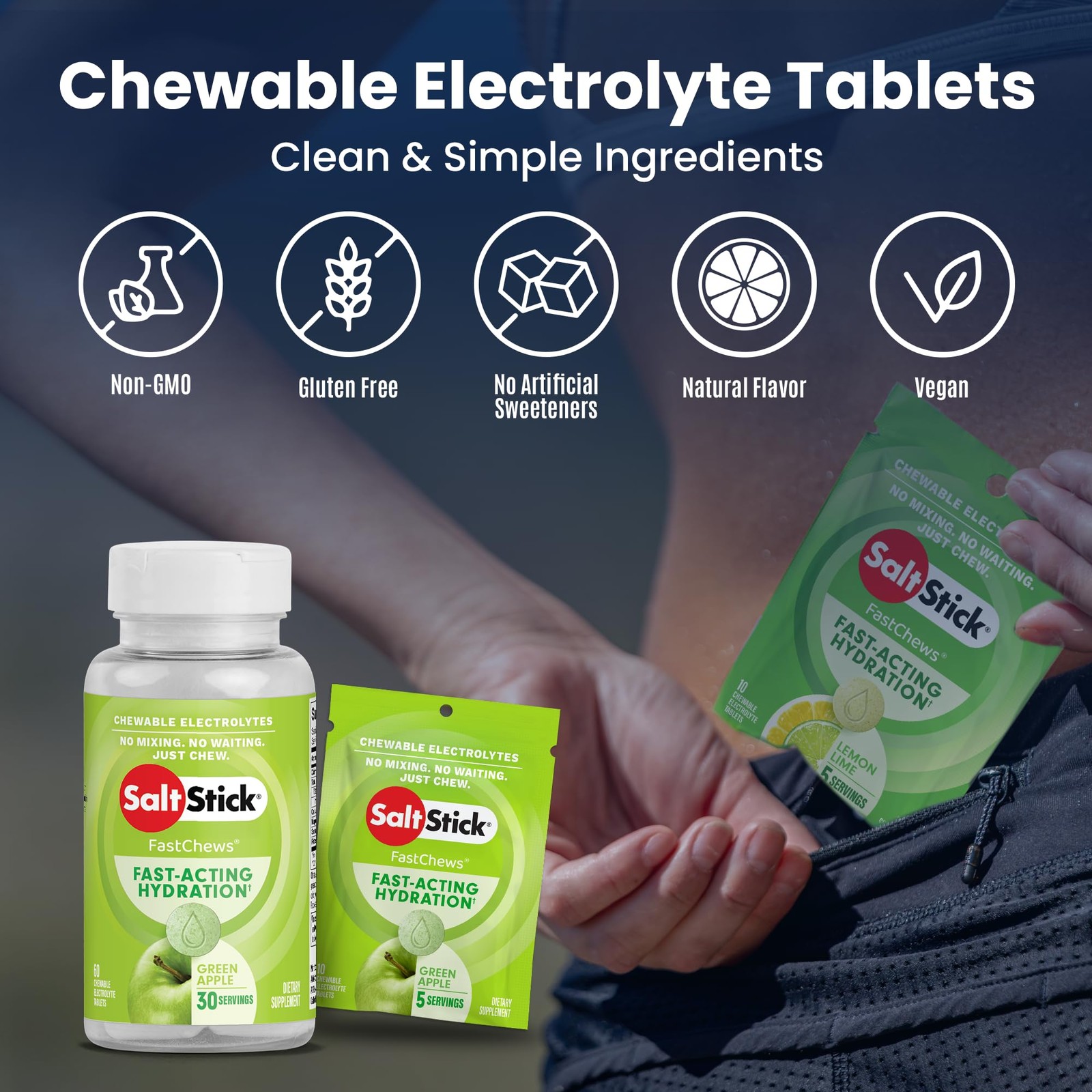 Electrolyte FastChews 60 Count Green Chewable Tablets Salt Tablets for Runn…